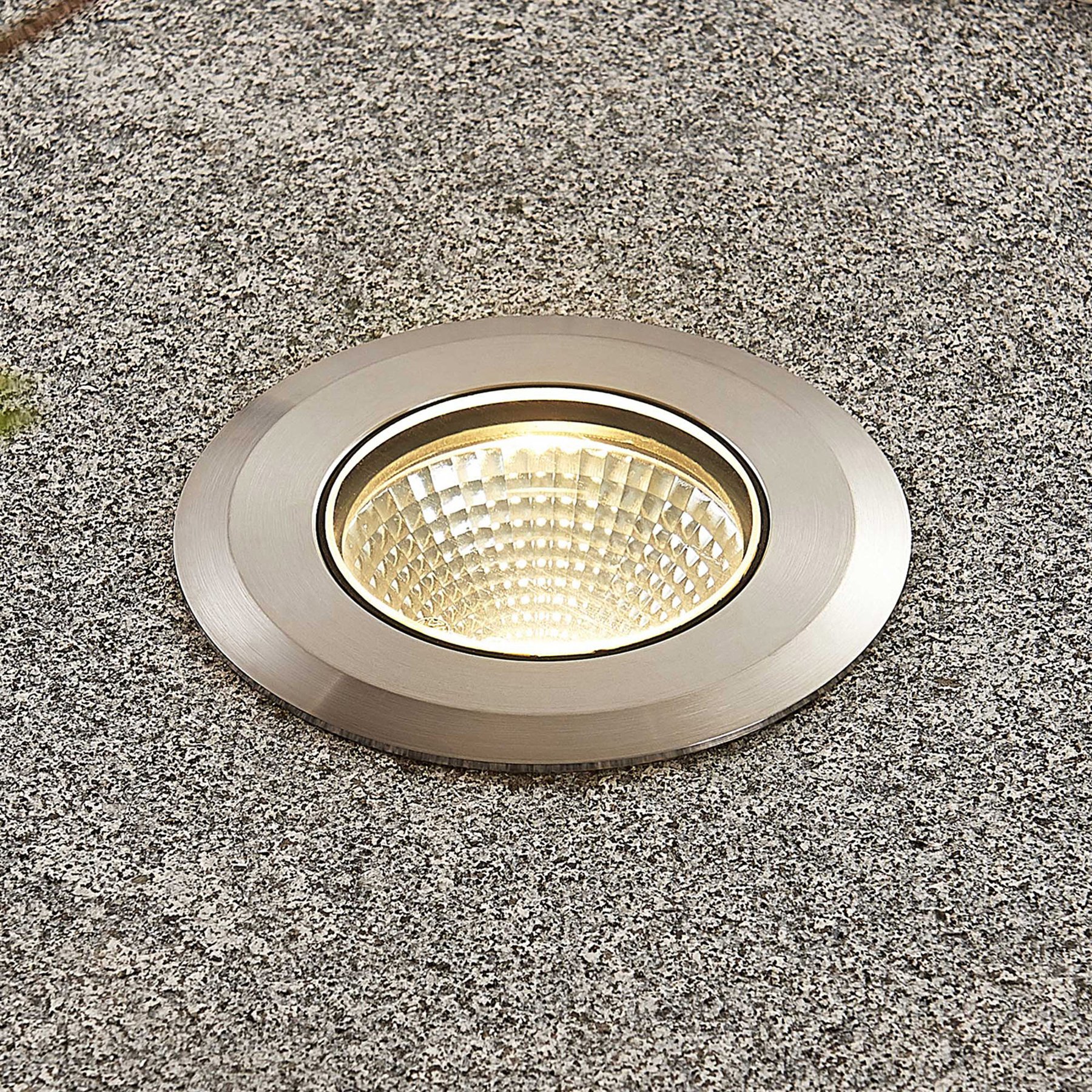 Lucande Sulea LED stainless steel deck light IP67 round, stainless steel, glass, 7.5 W, energy efficiency: A+, H: 6.2 cm