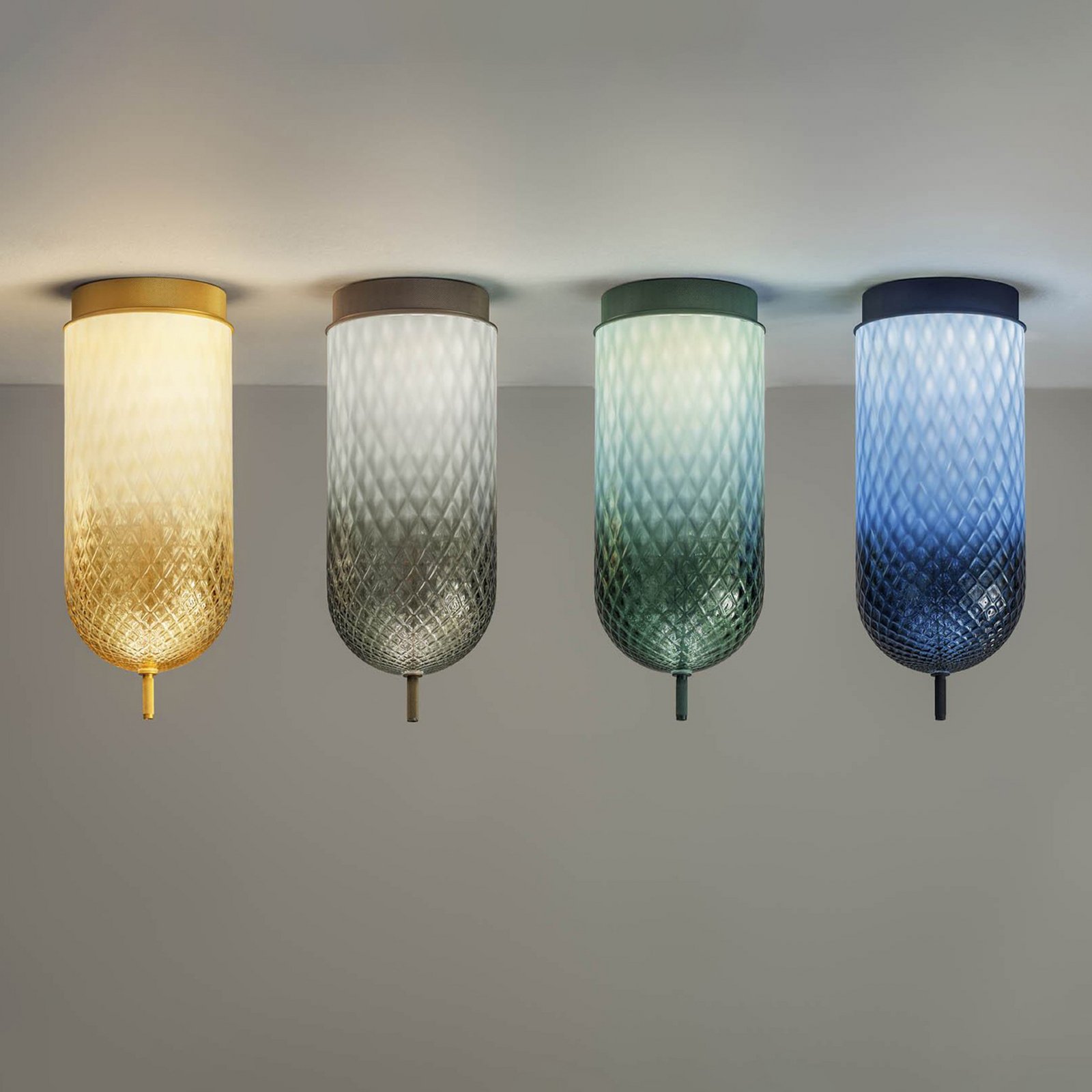 OLEV LED-Deckenlampe Curuba, blau, Glas, Höhe 40 cm, 2.700 K