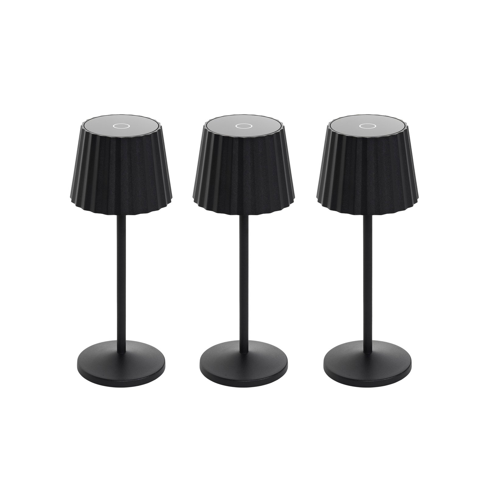 Lindby LED uzlādējama galda lampa Esali, melna, 3 gabali, alumīnija