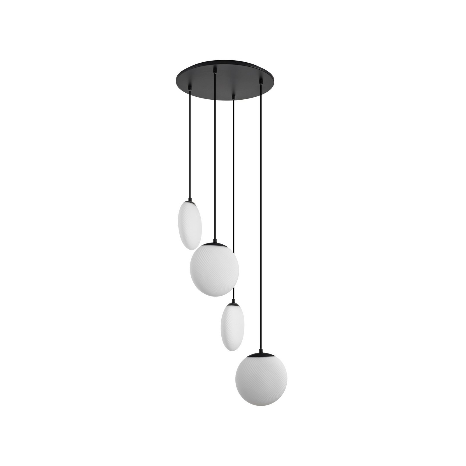 Lucande Hängeleuchte Lunelle, schwarz, Glas, 4-flg., Ø 40cm