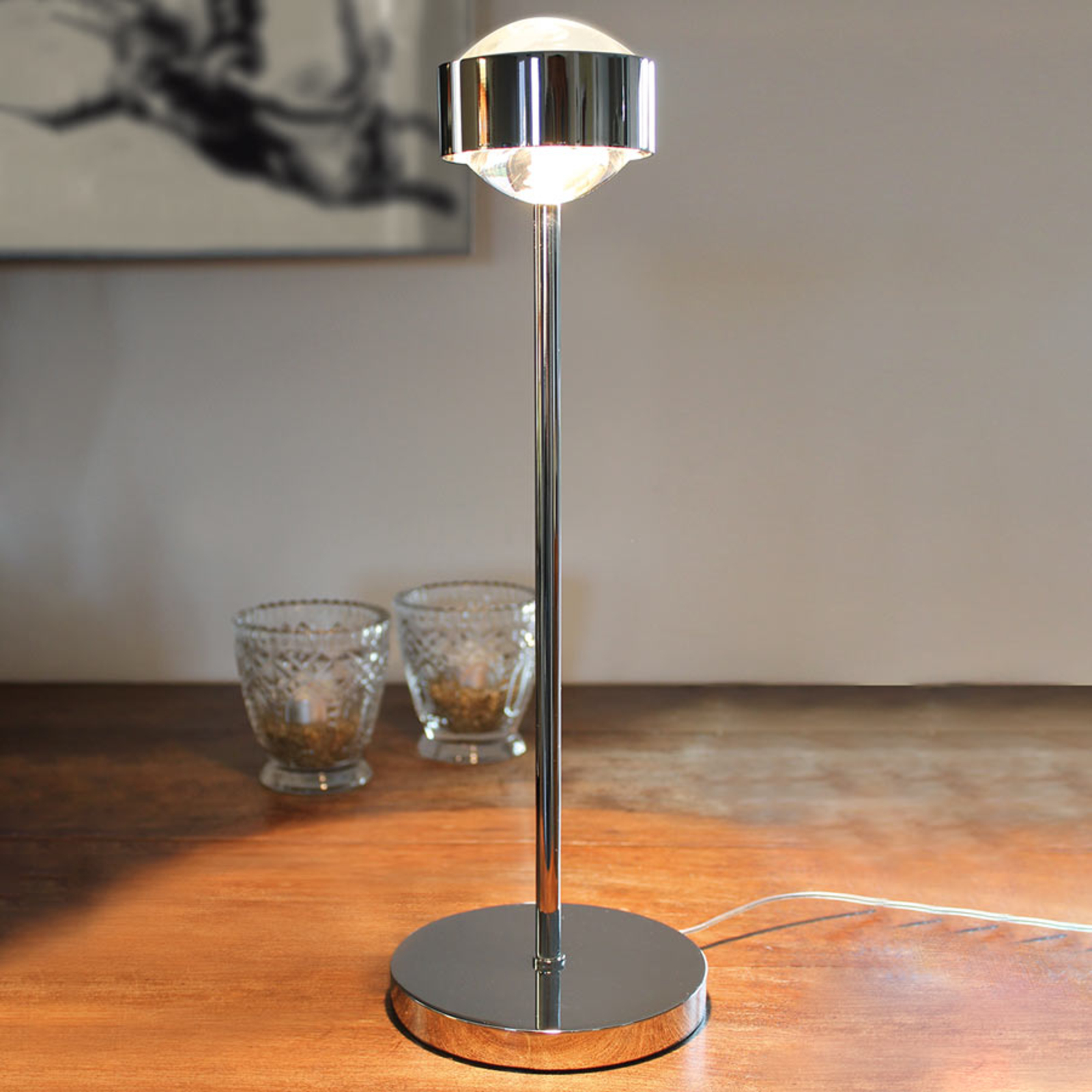 Top Light Dimbar bordlampe PUK EYE krom - nattbordslampe - design lampe Stue / spisestue - metall, glass