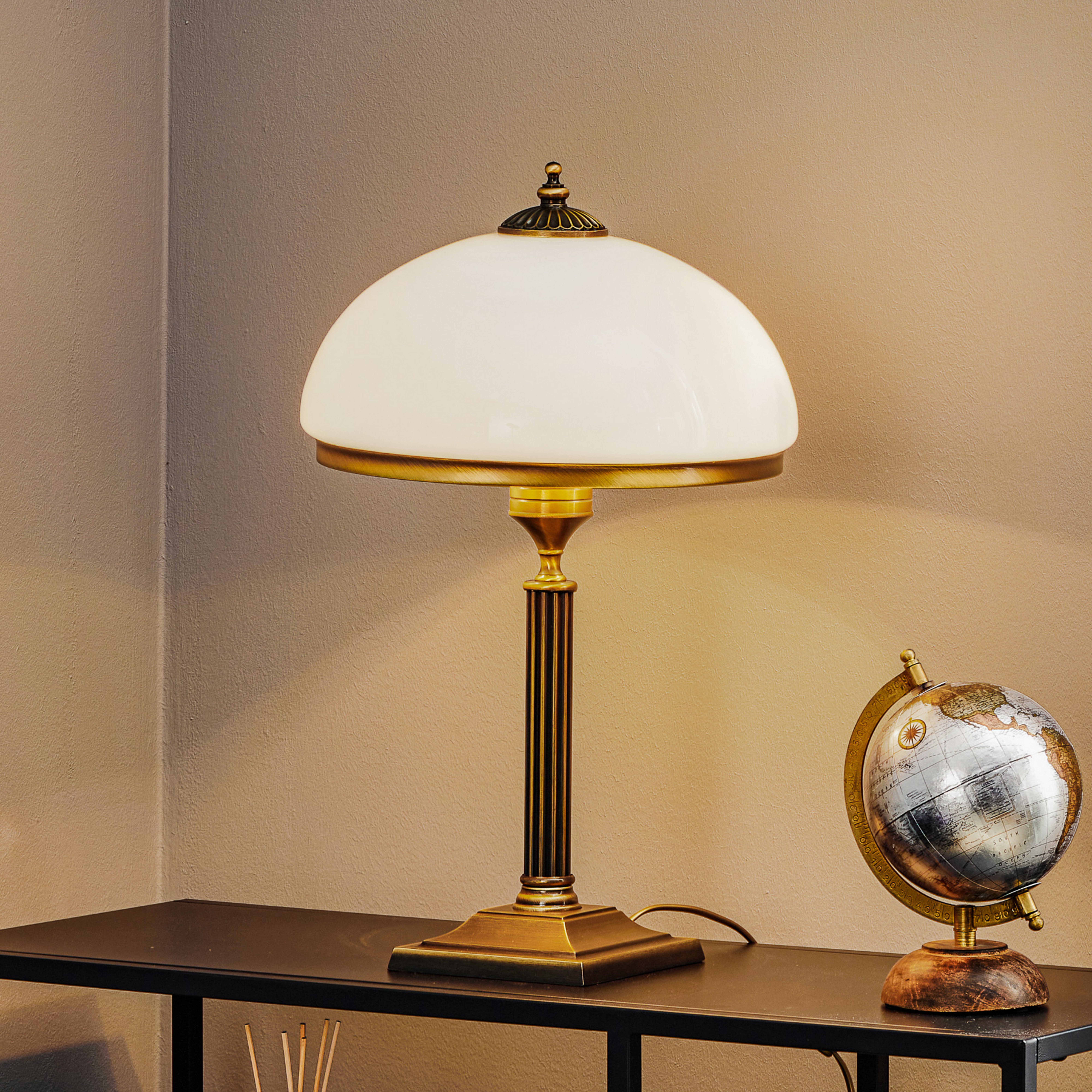 Petro table lamp, glass, antique brass colour, height 50 cm