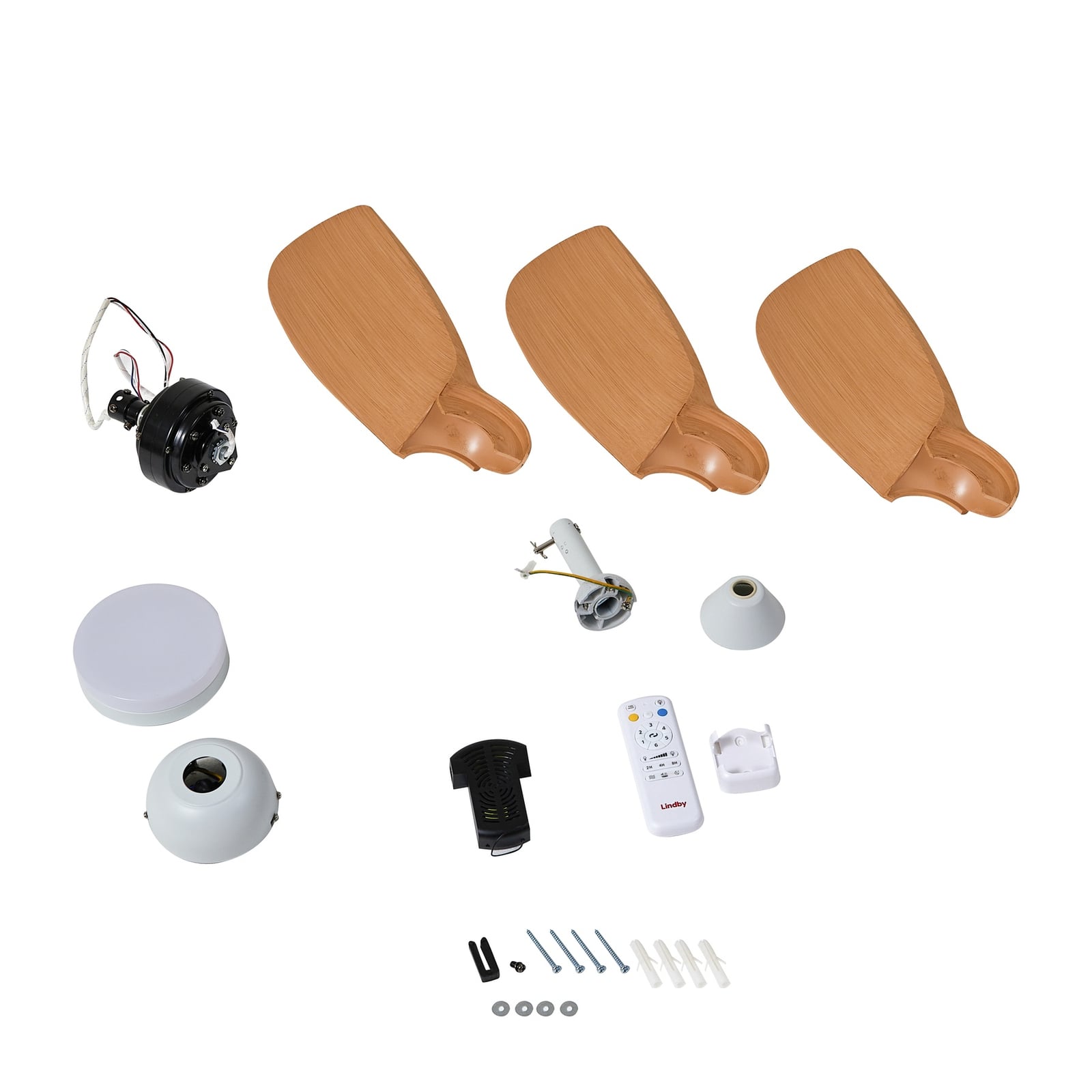 Ventilateur de plafond LED Enon, blanc/teinte bois, courant continu, silencieux