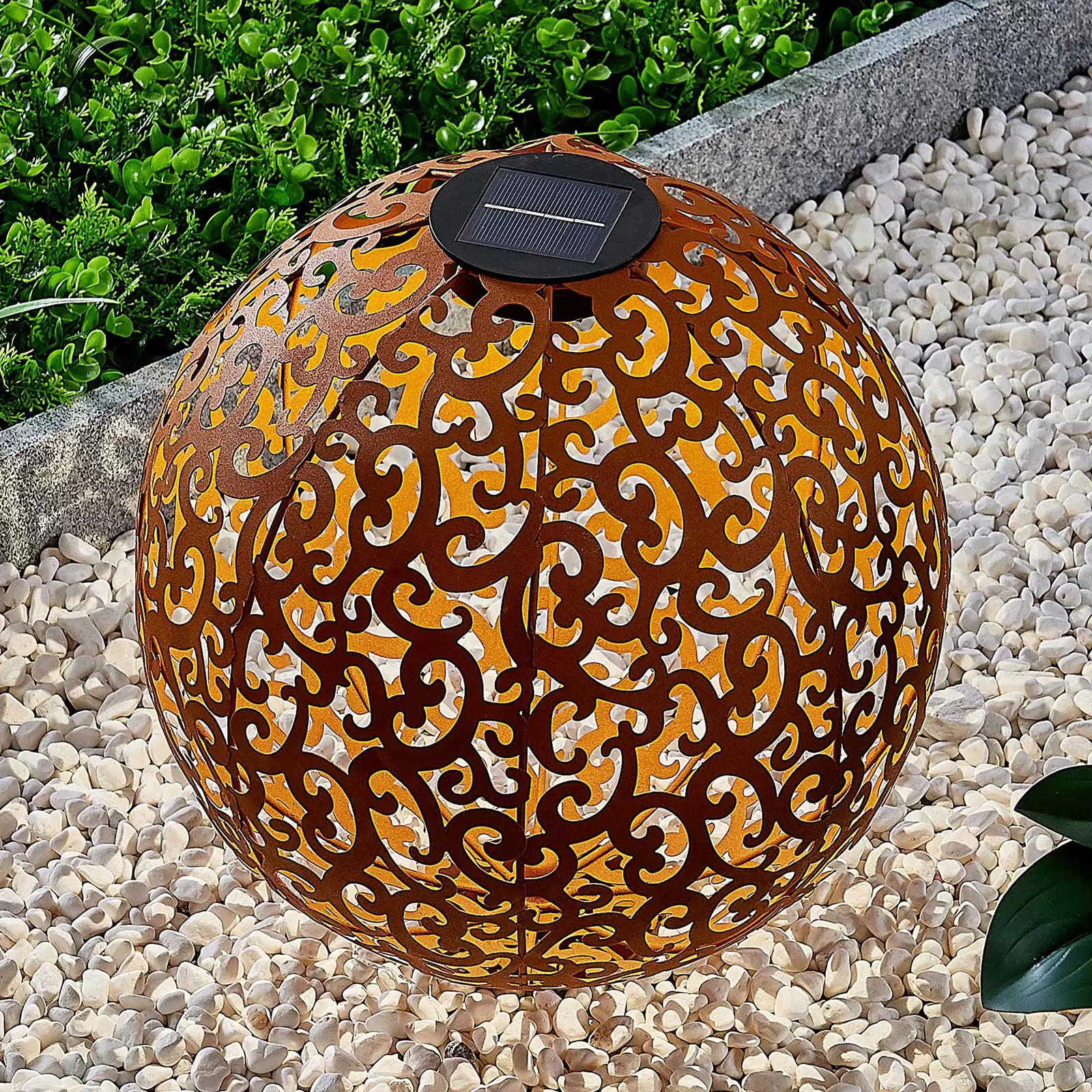 Lampada solare a sfera in metallo argentato, lampada solare per giardino,  lampada solare a sfera orientale