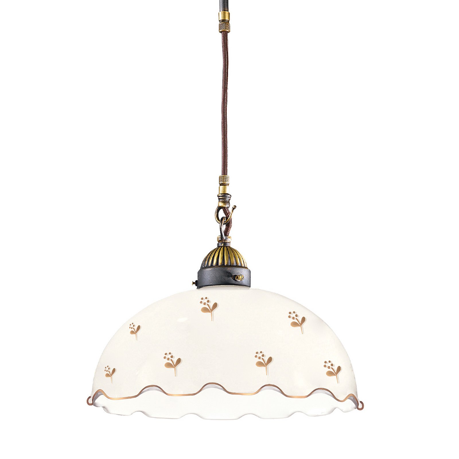 austrolux Kolarz Lampă suspendată Nonna Ø 30 cm Floare aurie Margine ondulată - Camera de zi / sufragerie - Casă de țară / Rustic - alb auriu alamă - Sticlă