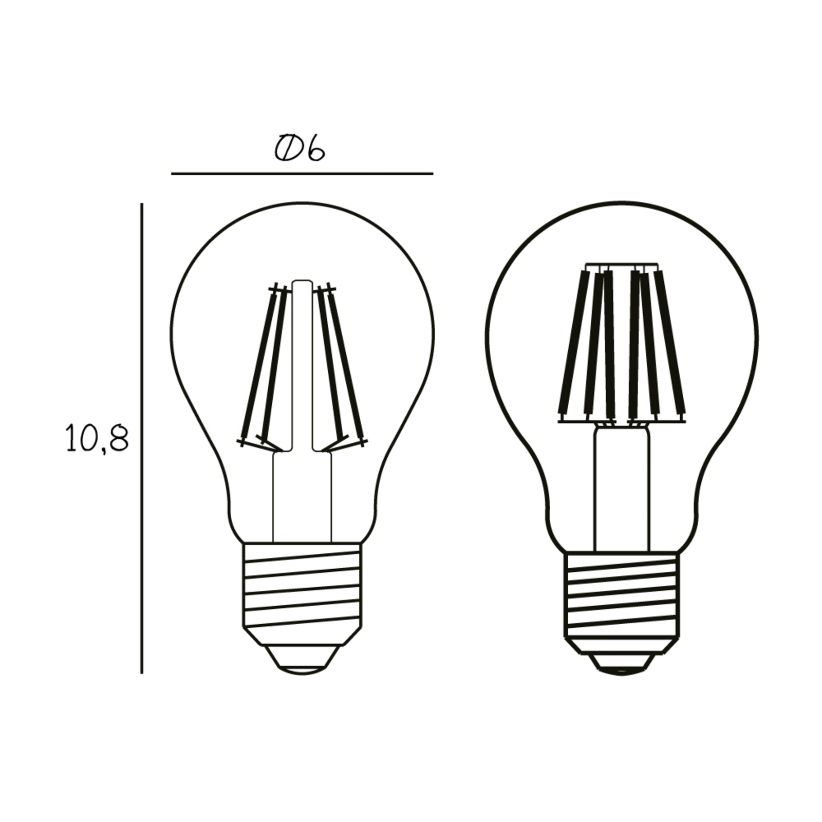 Arbitraire LED lamp, E27 Ø 6 cm 3,5 W 2.200 K dimbaar