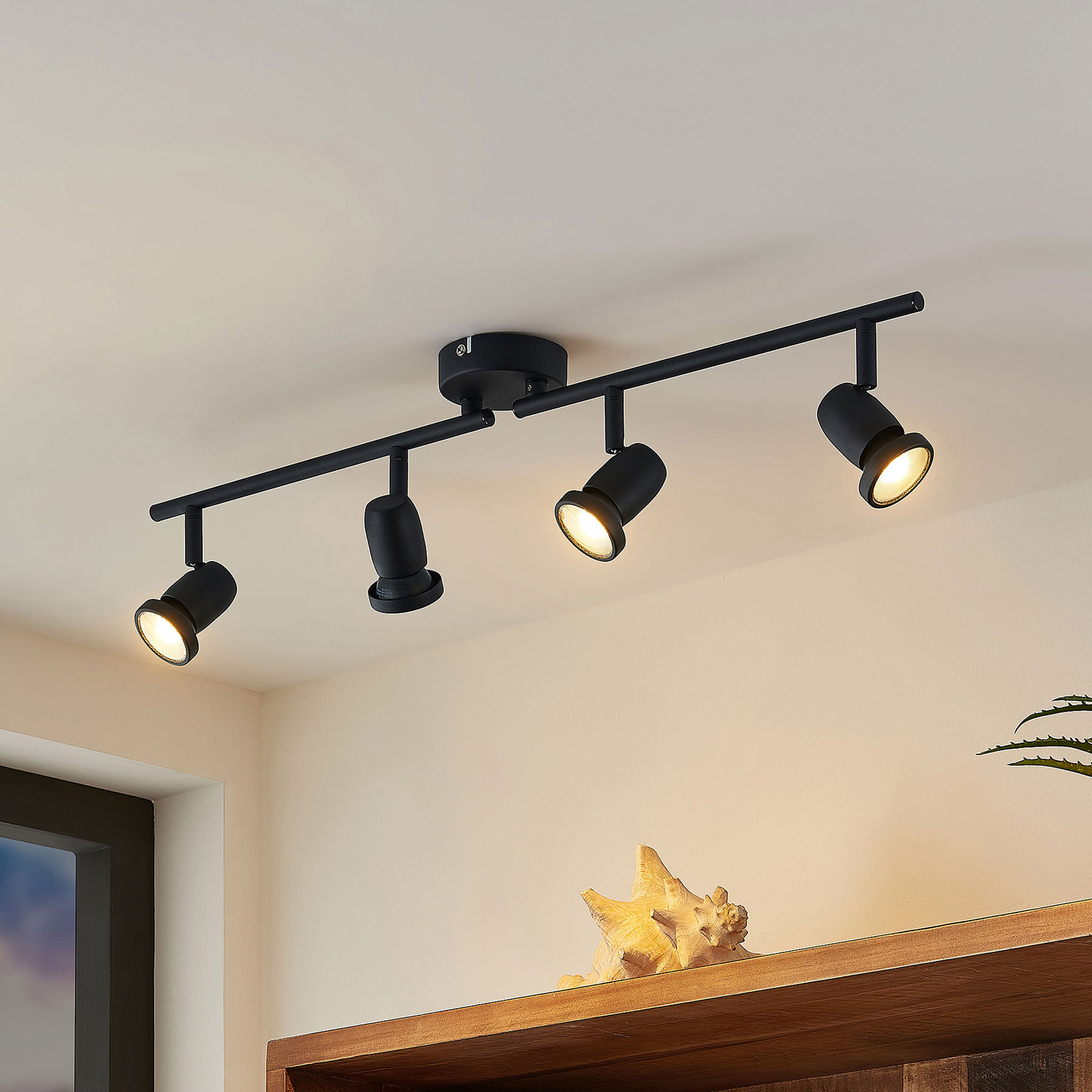 ELC Simano spot LED da soffitto, nero, 4 luci