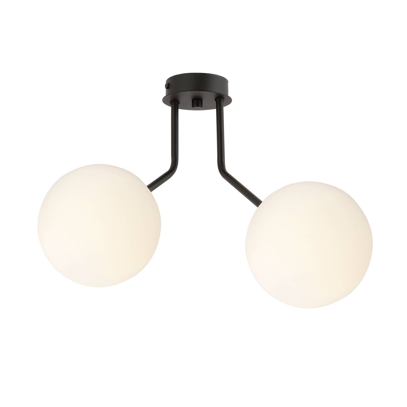 Euluna Nova ceiling light, black/opal, two-bulb, for Living / Dining Room, powder-coated steel, glass, E14, 40 W, L: 37 cm, W: 15 cm, H: 36 cm