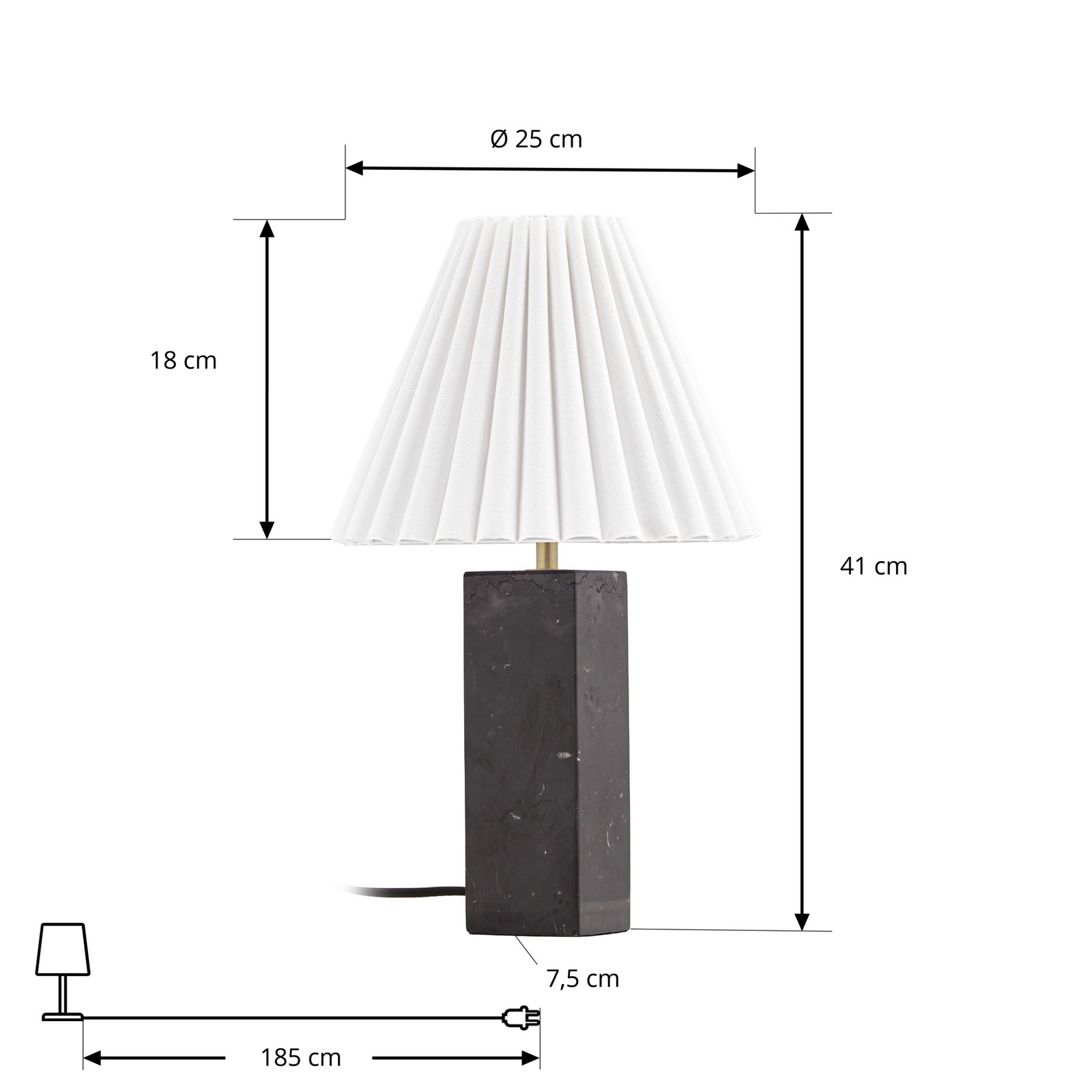Asher table lamp, height 45 cm, black and white, marble – NOLA