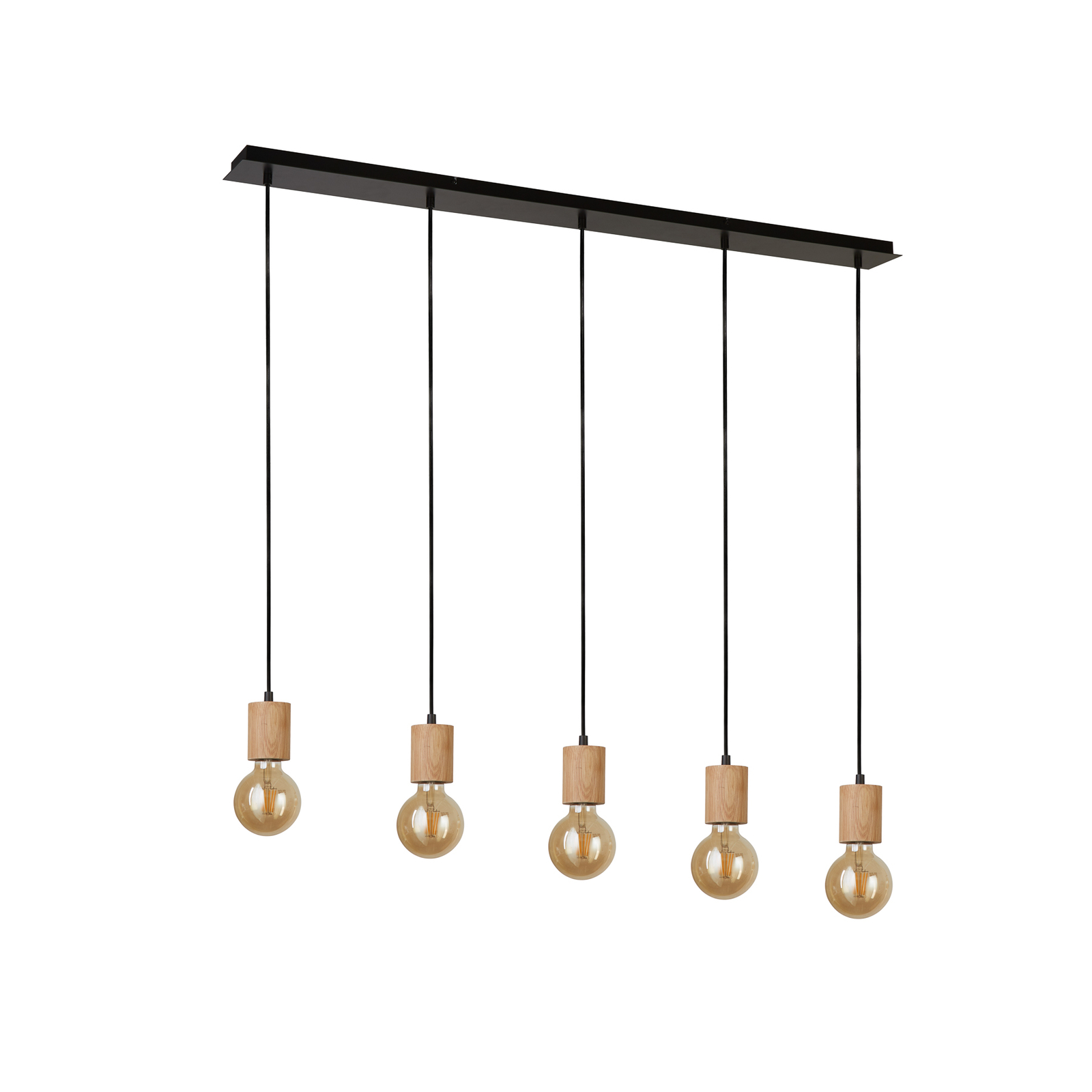 Lampa wisząca Spinny, belka, 115 cm, 5-punktowa, drewno kauczukowe, E27