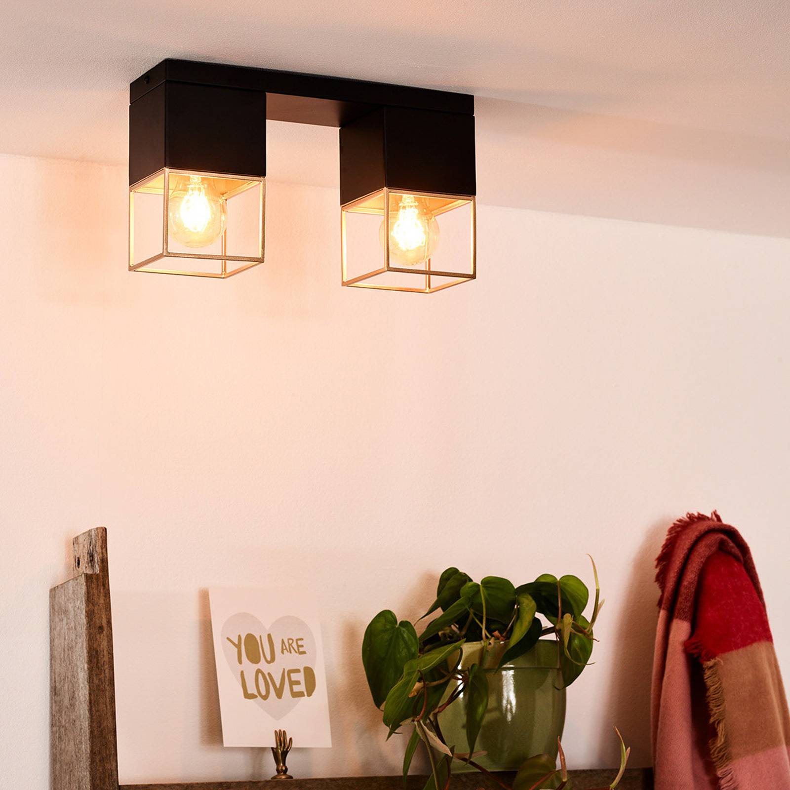 Lampa sufitowa Rixt czarna, kątowa, 2-punktowa