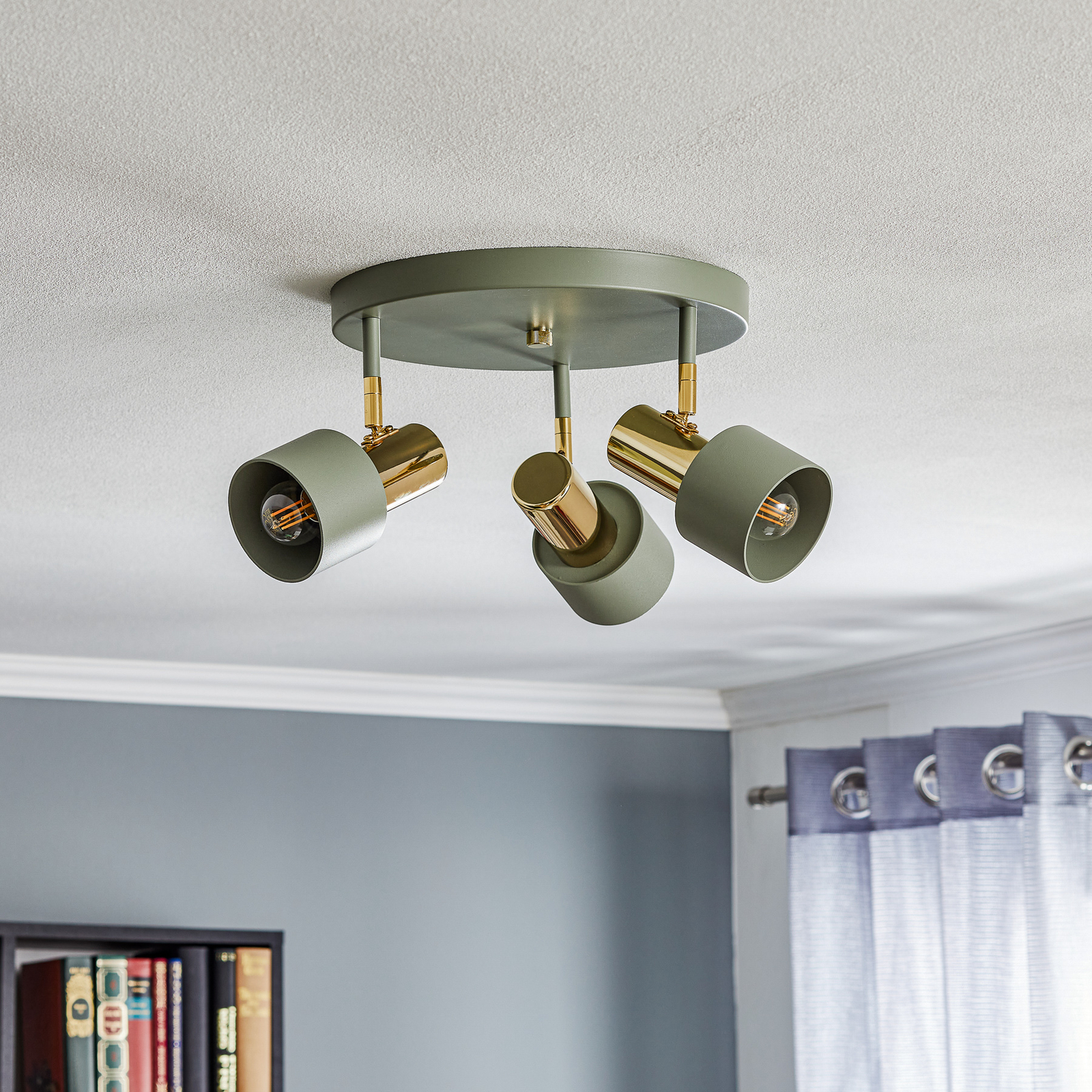 Spot pour plafond Destin, à 3 lampes, vert/laiton