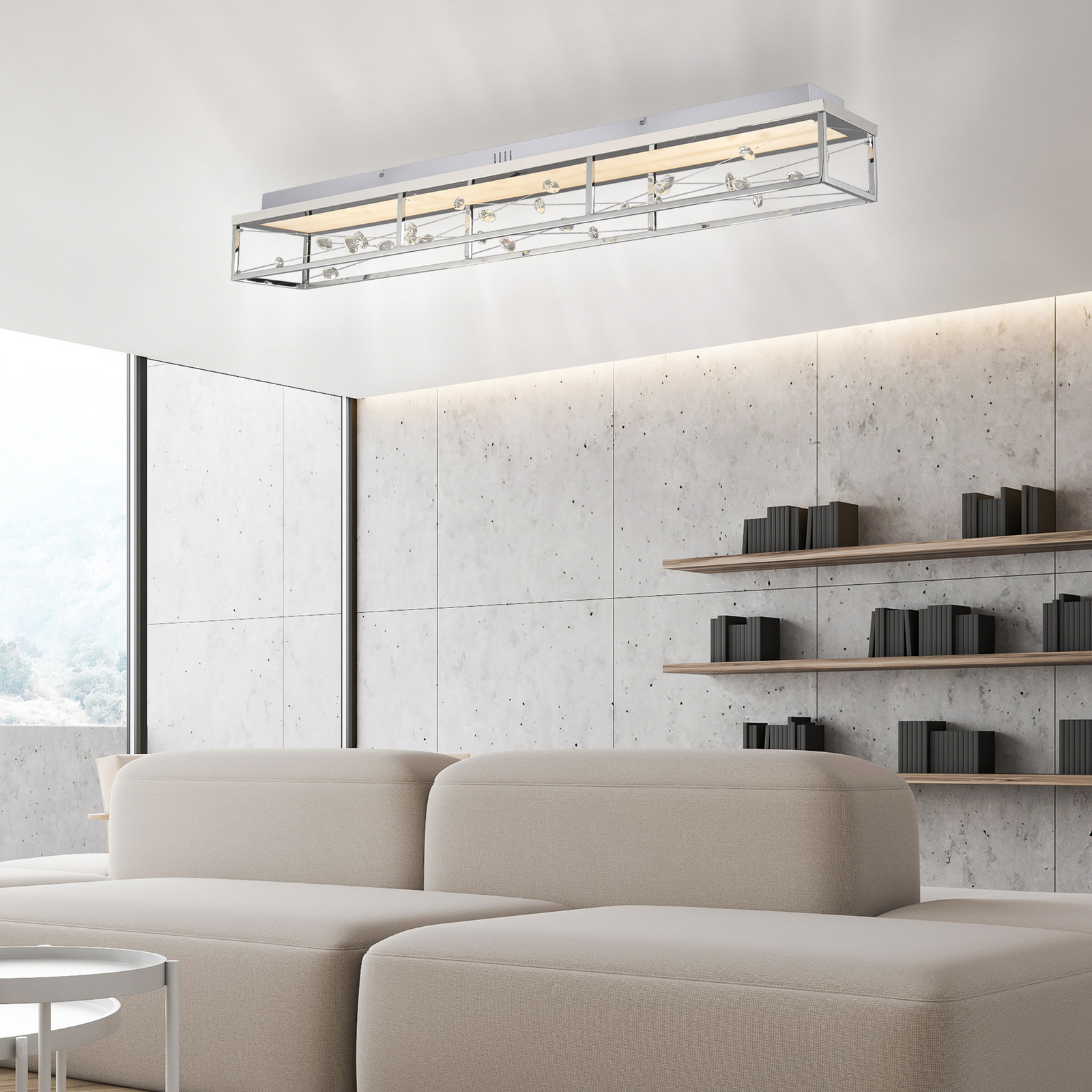 LED lubų šviestuvas „SKINA“, chromas, 112 cm, CCT, reguliuojamas nuotolinio