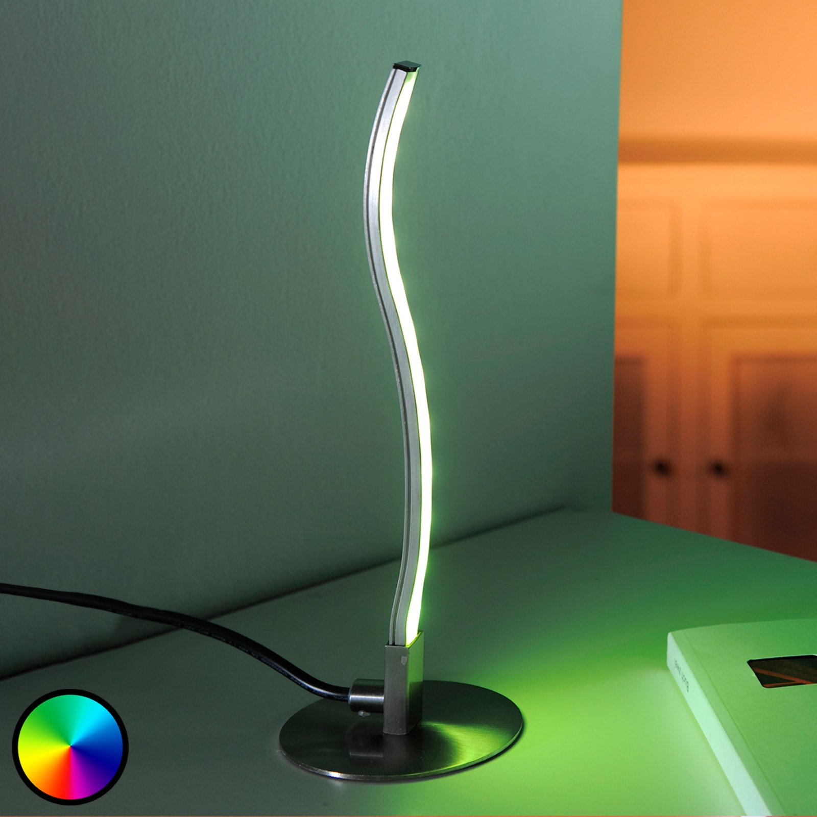 Lindby Tamino LED table lamp with remote control, for Living / Dining Room, stainless steel, acrylic, 2.5 W, energy efficiency: A+, H: 30 cm