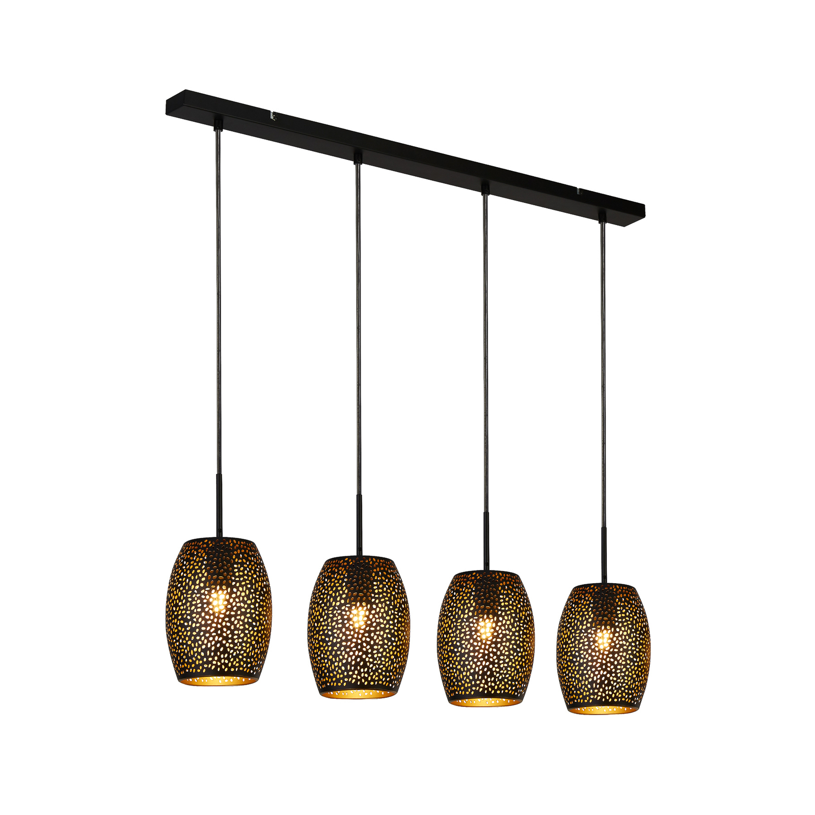 Laser pendant light, black, metal, 4-bulb, E27