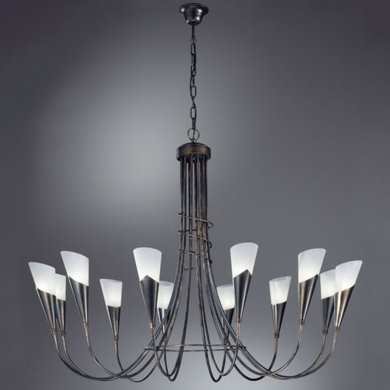 Twelve-bulb black-copper chandelier CAMPAGNOLA