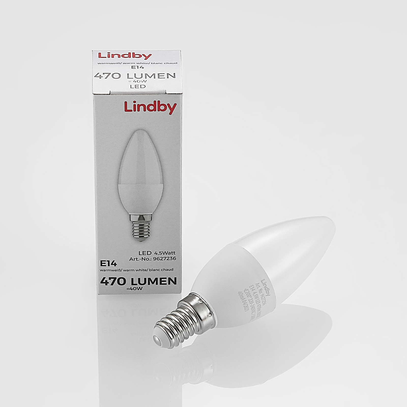 Lindby LED-lampa E14 C35 4,5W 3 000 K opal 3-pack