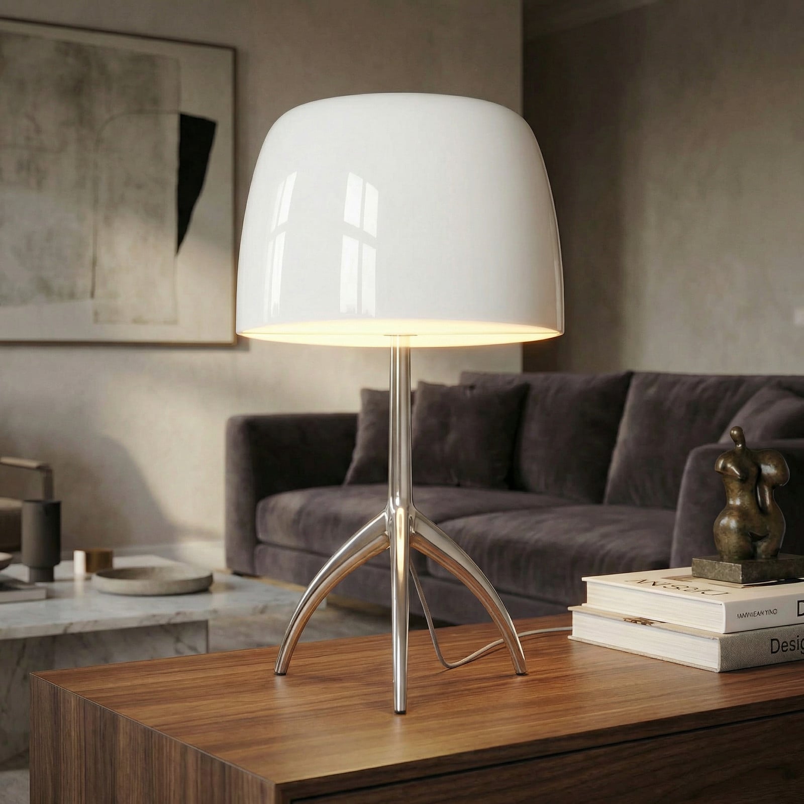 Foscarini Lumiere grande aluminiu/alb dimabil - Camera de zi / sufragerie - Design - alb aluminiu - Sticlă