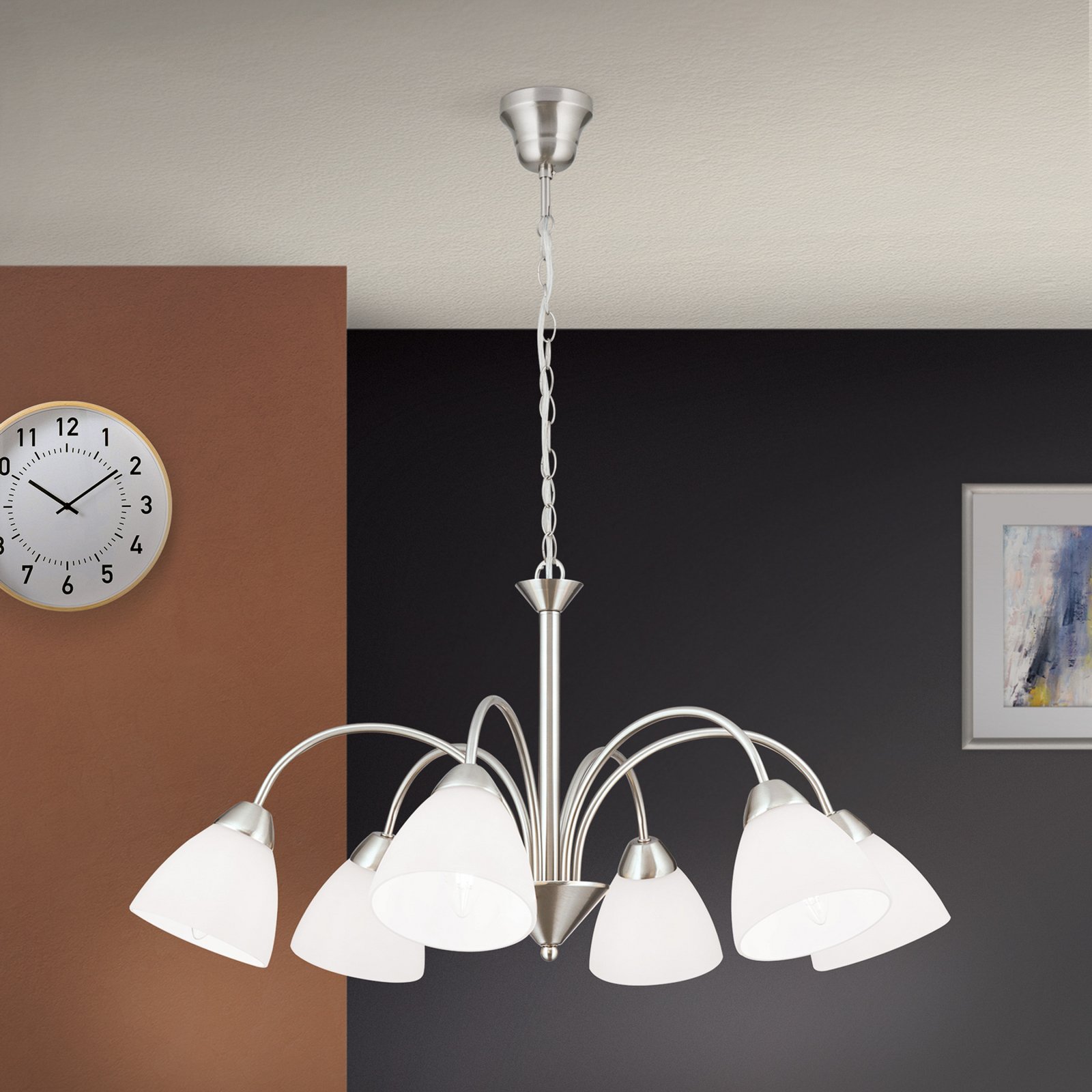 Charmante hanglamp KINGA, 6-lichts - nikkel