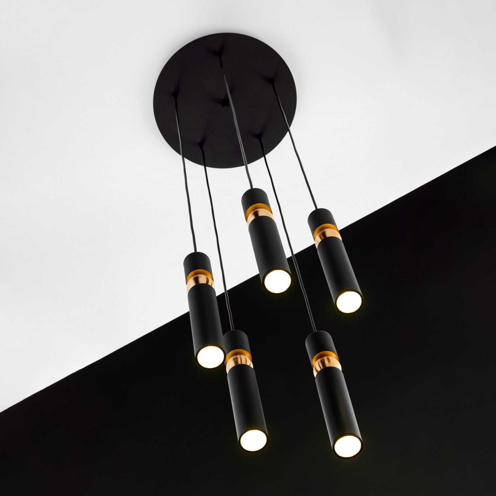 Alas pendant light, 5-bulb, black, metal, GU10