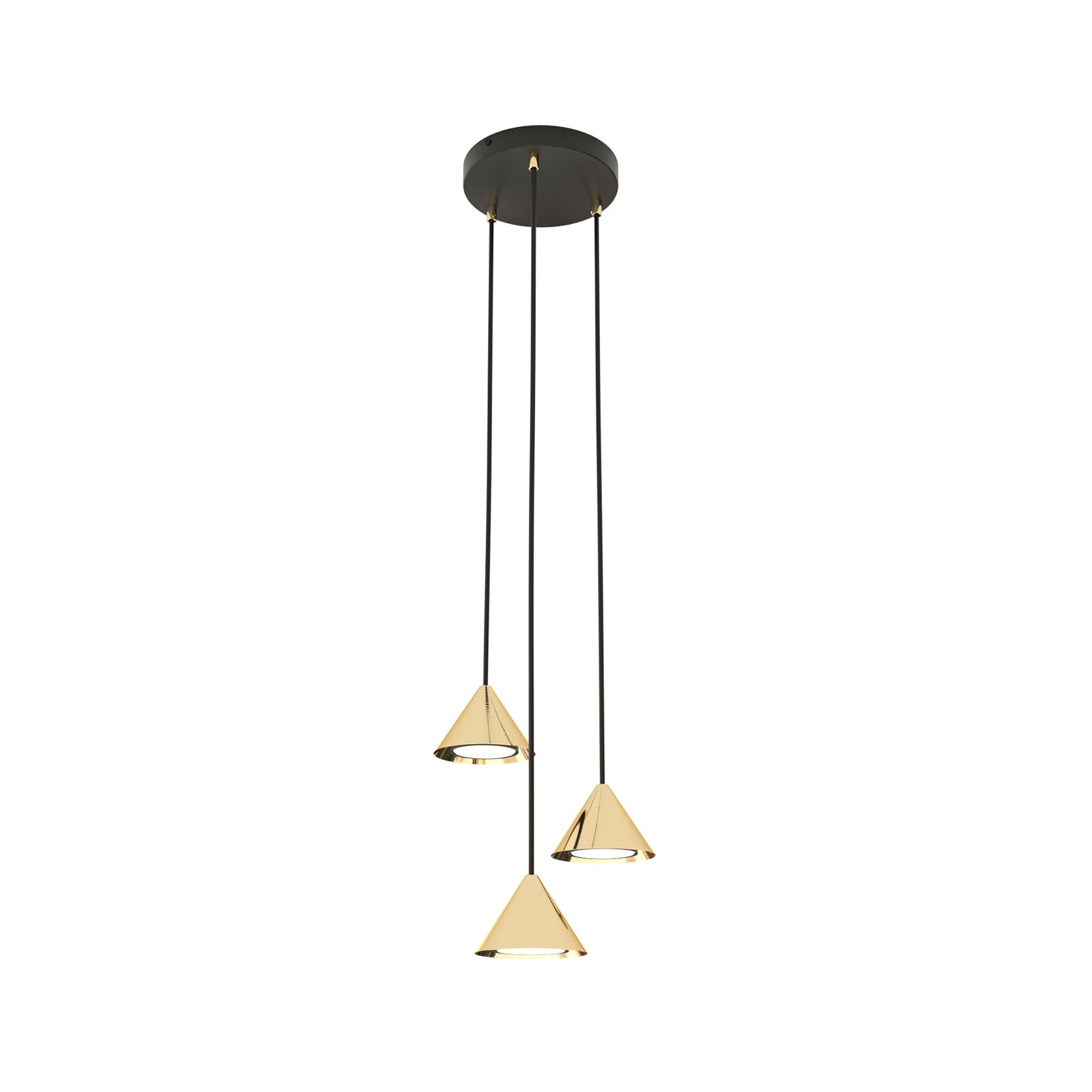 Suspension Elit, 3 lampes, Ø 20 cm, noir/or, métal