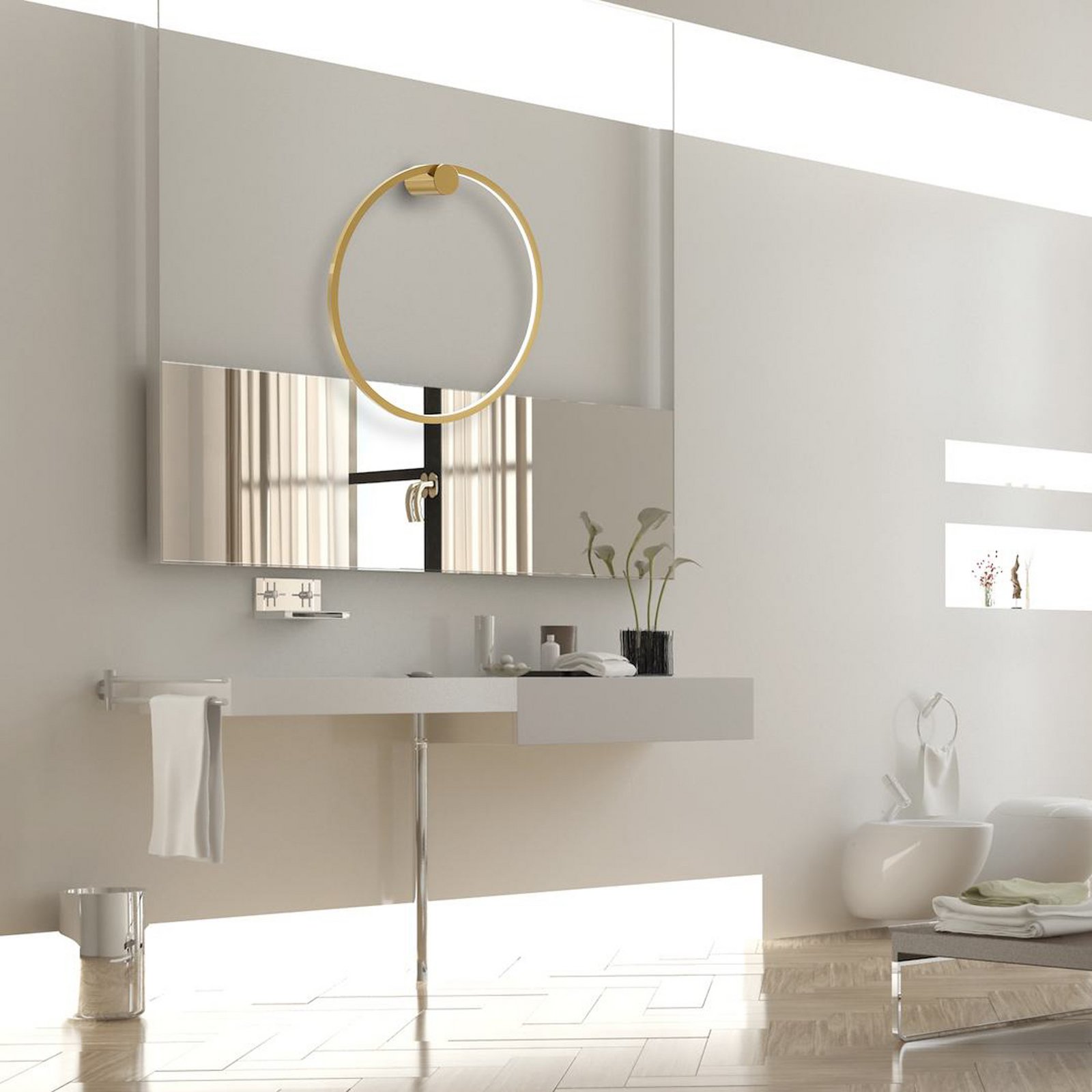 LED-vägglampa Saturno, guld, Ø 50 cm, metall, 4 000 K