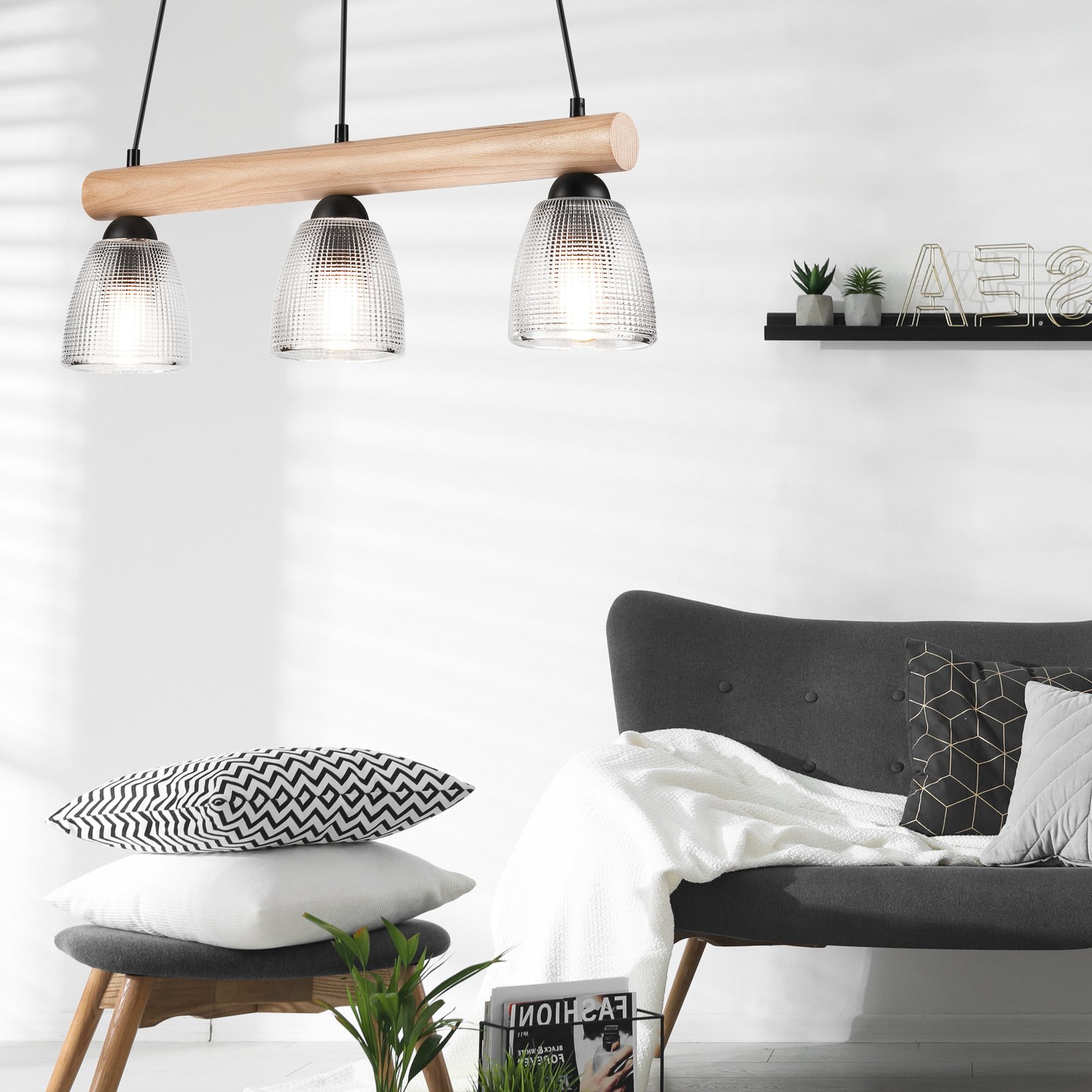 Tisan 3 Pendelleuchte Clear/Wood - Envostar