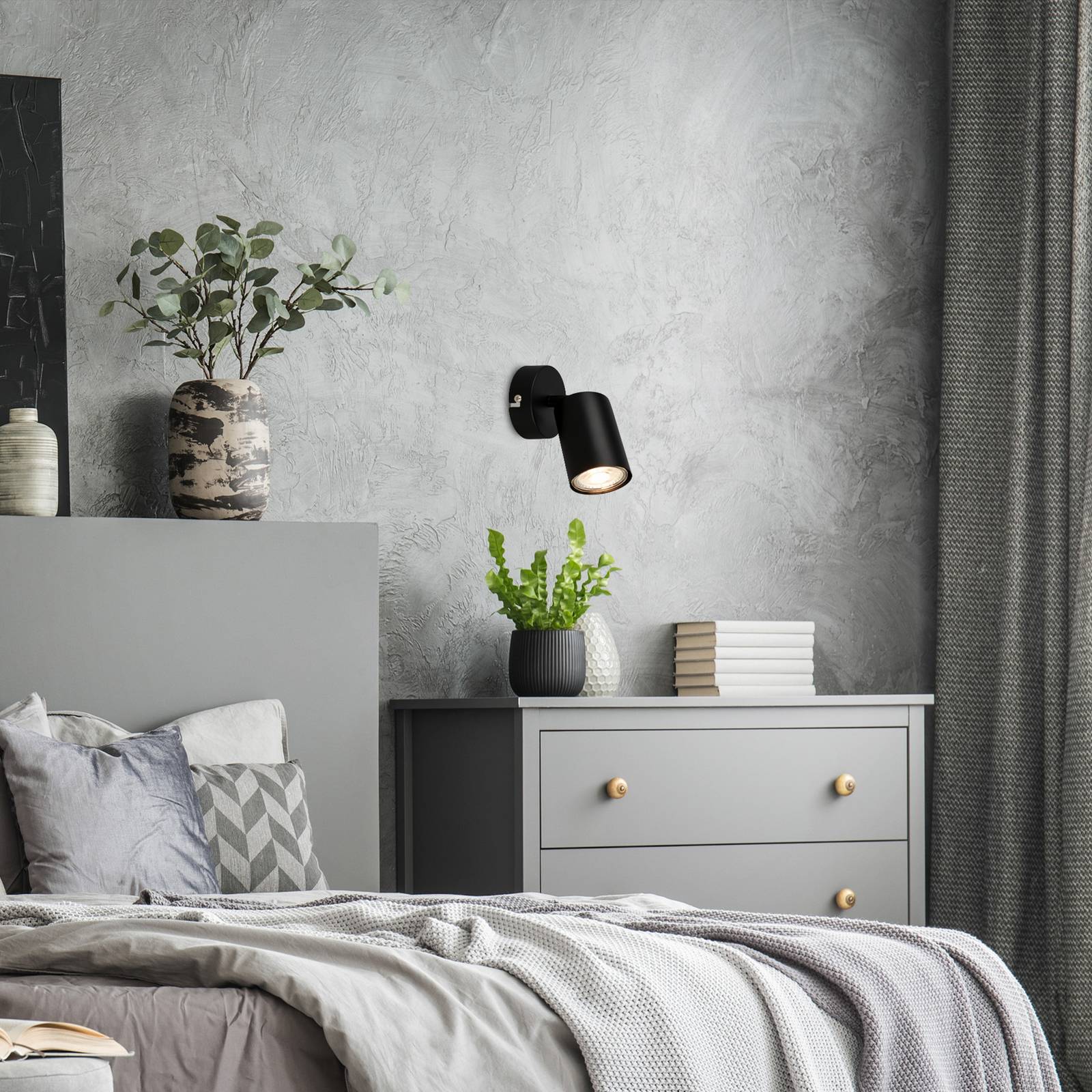 Briloner Wandspot Tib zwart/zwart, 1-lamp, verstelbaar, metaal