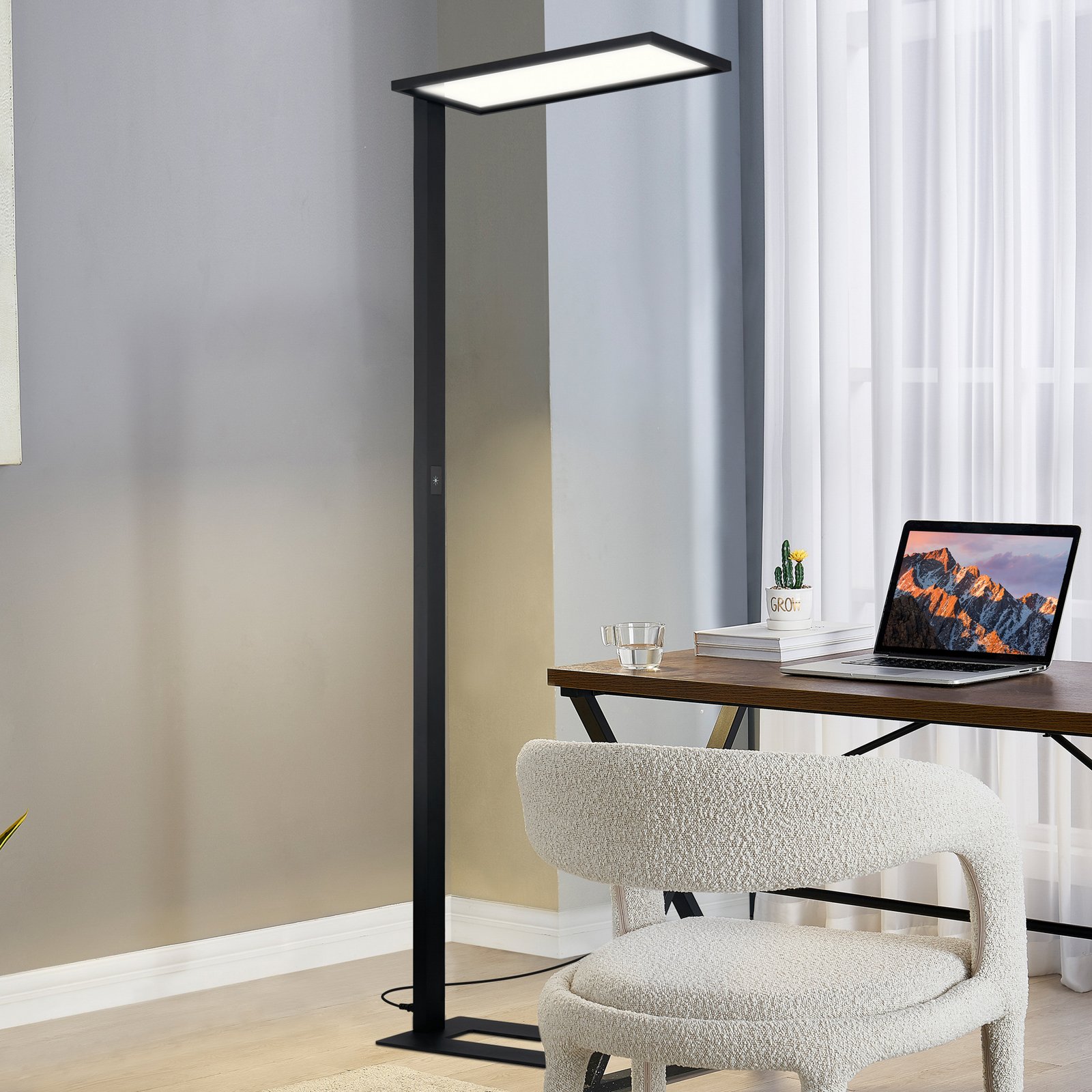 Prios Candeeiro de pé de escritório LED Taronis, preto, 195 cm, regulável