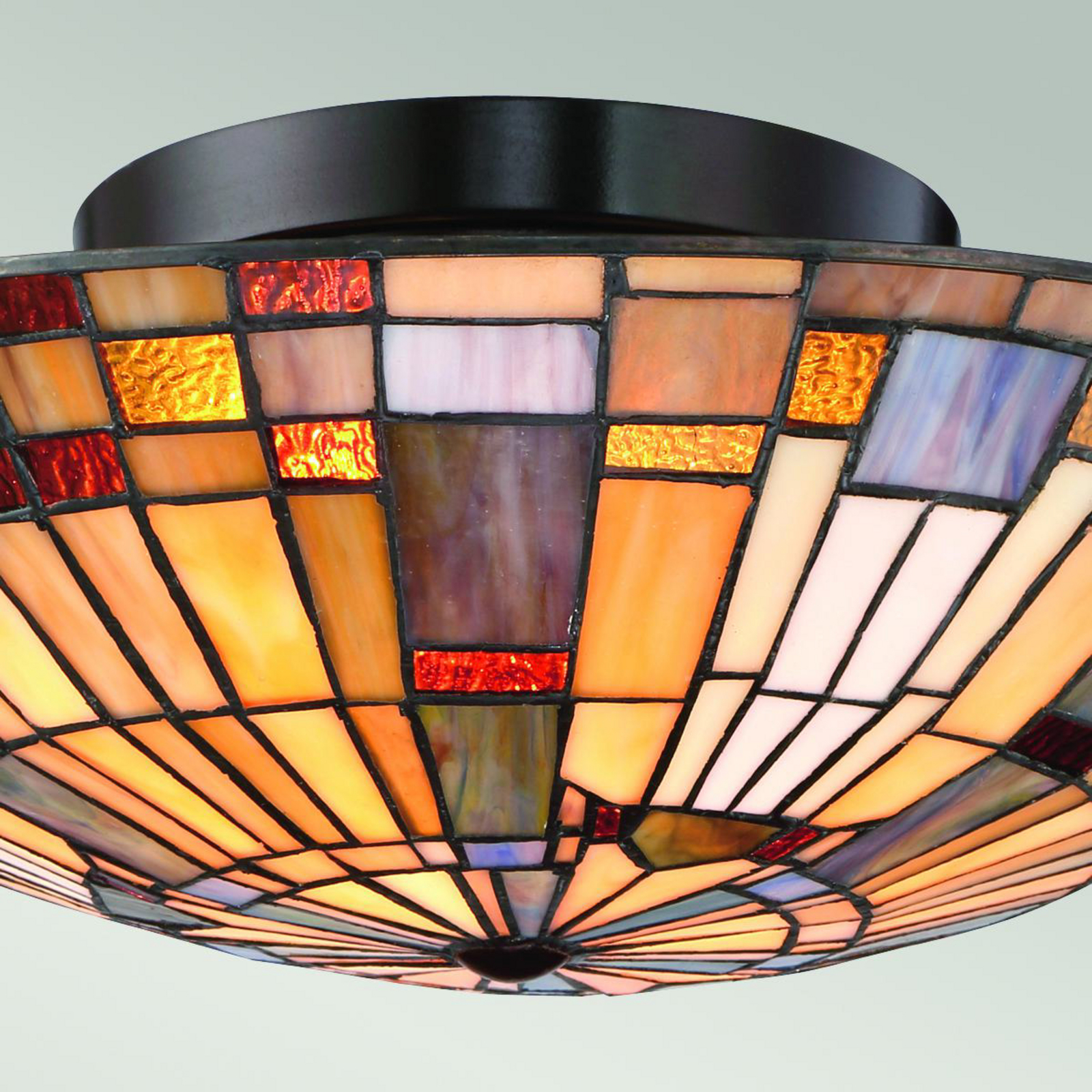 Inglenook ceiling light, Tiffany style, steel, glass, multicoloured