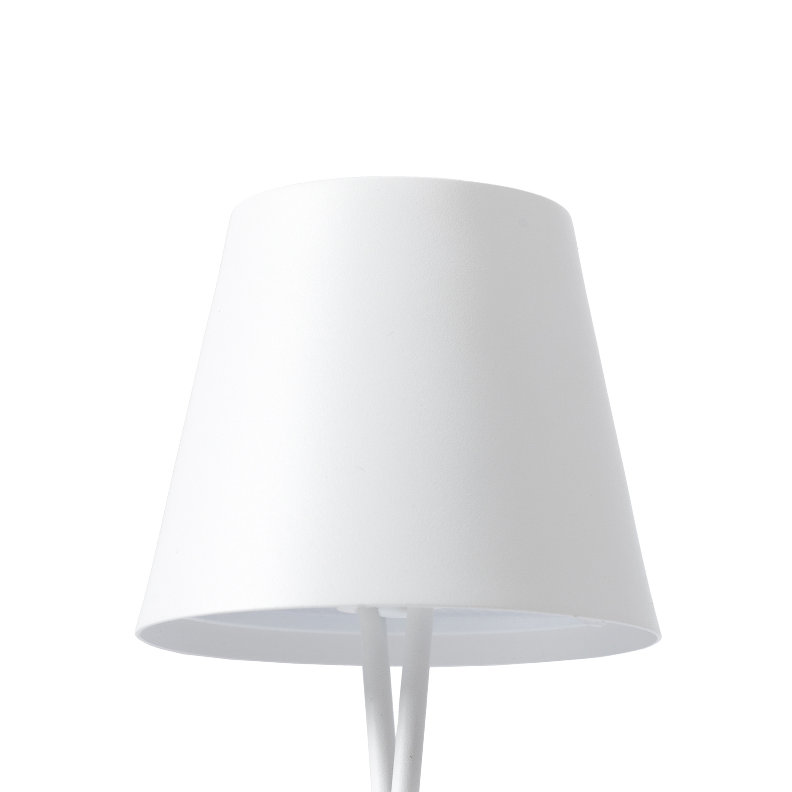 Lámpara de mesa Lindby LED recargable Janea, cruzada, blanca, metal