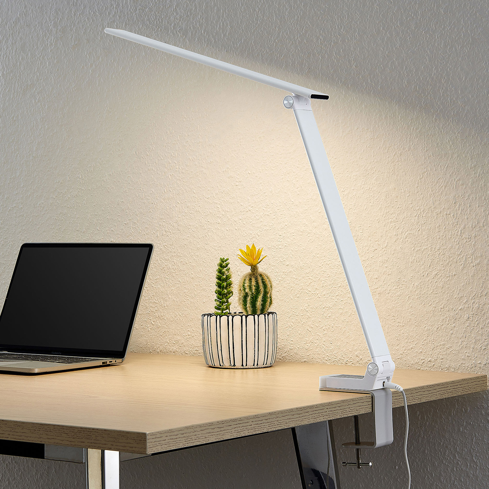 Prios Tamarin lámpara mesa LED, atenuable, blanco