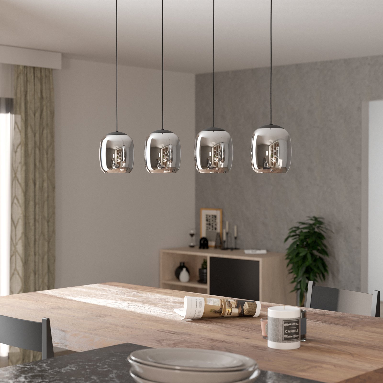 Ciampino pendant light, black, 4-bulb.