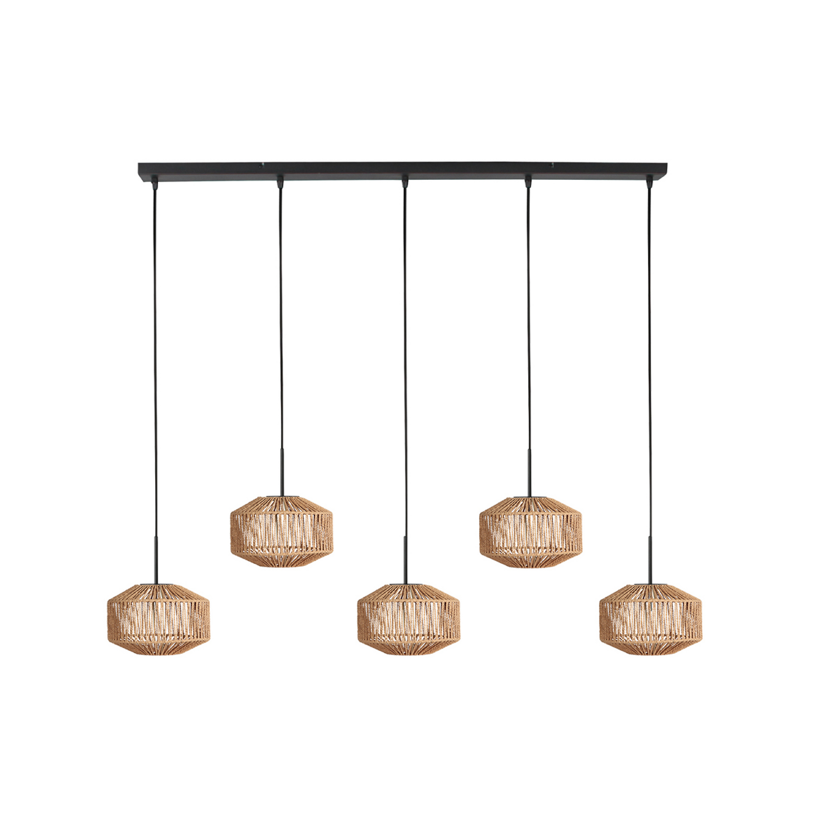 Suspension Ropex 4530, à 5 lampes, longue, noire, câble marron