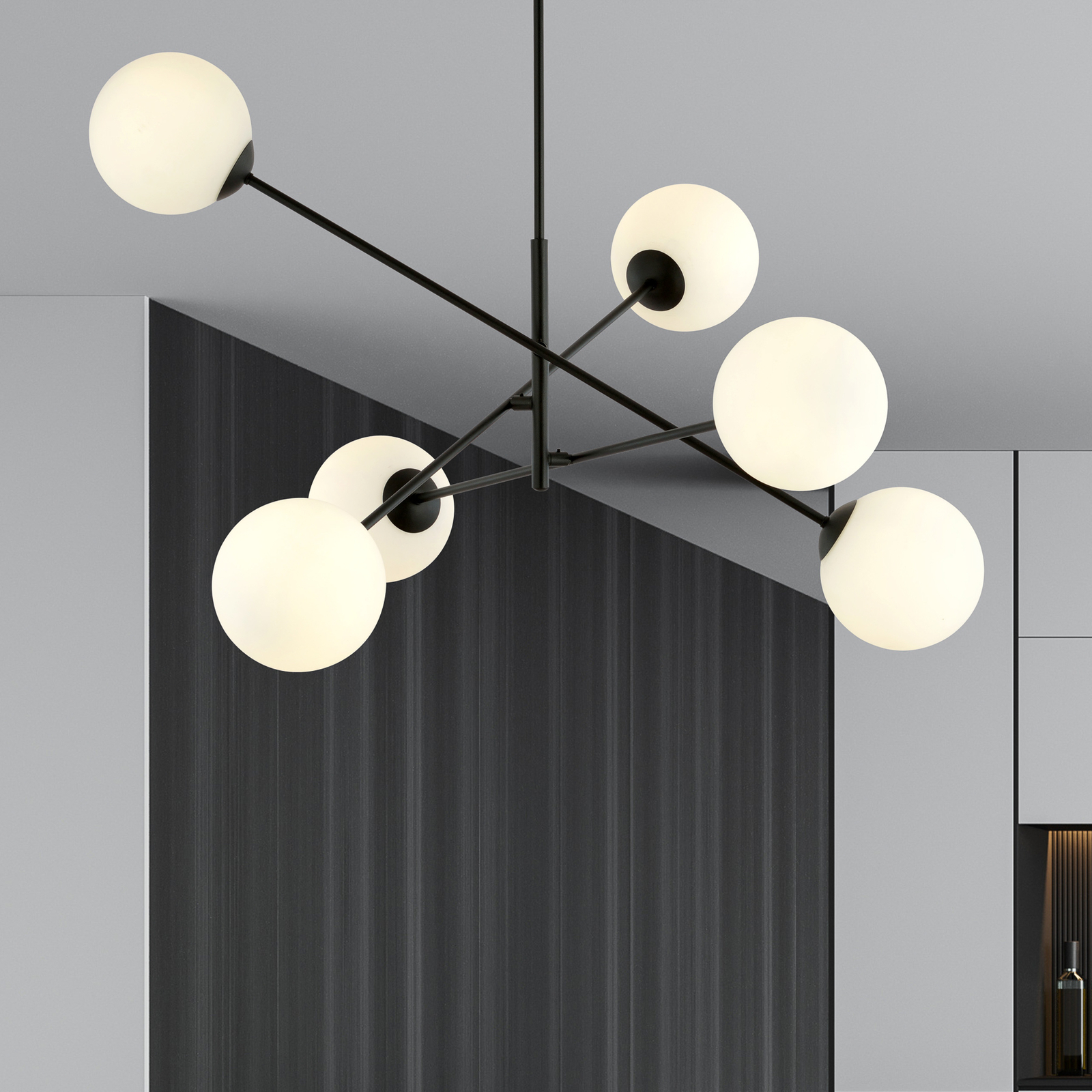 Linijinis lubų šviestuvas, juodas/opal, šešios lemputės