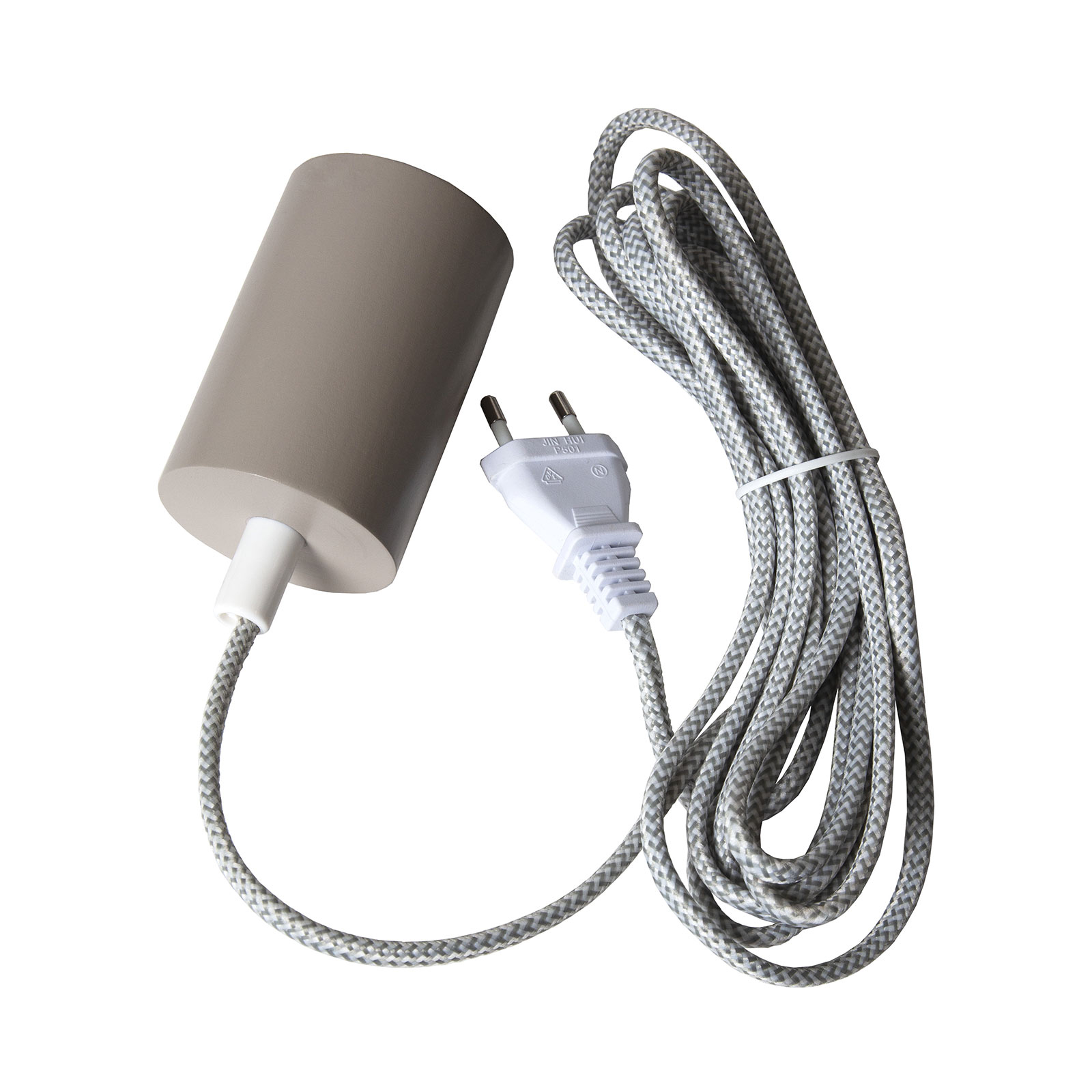 Best Season Slim E27 socket with cable, grey, plastic, wood, E27, L: 350 cm