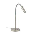 Rocco LED table lamp, matt nickel, flex arm grey