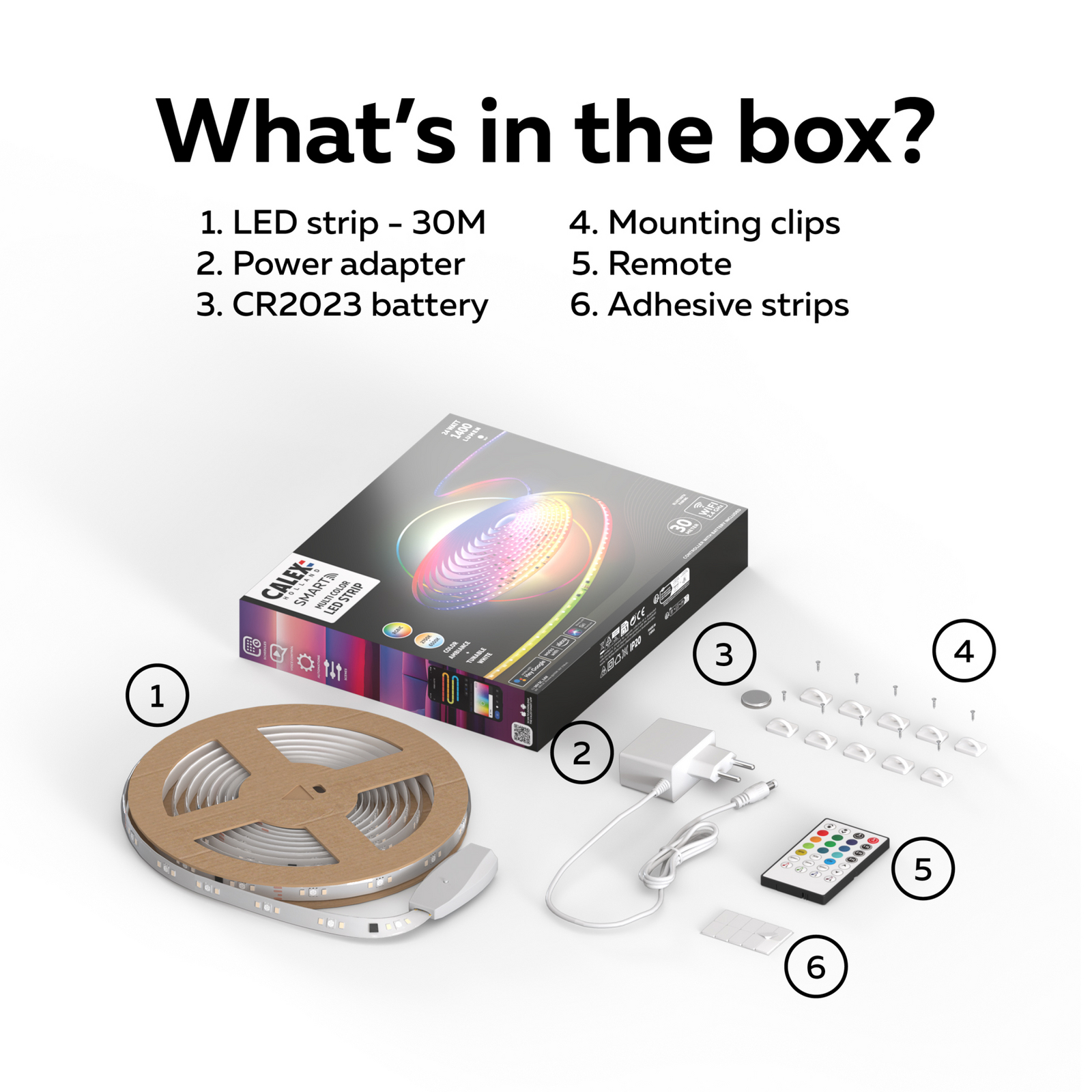 Bandă LED inteligentă Calex, lungime 30 m, RGB, telecomandă CCT