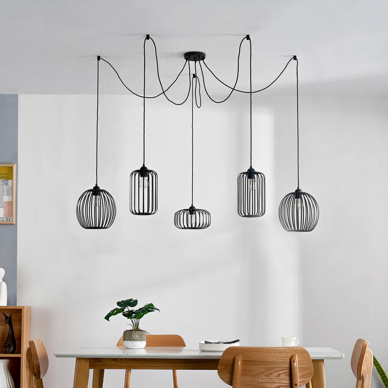 Lindby Krish lampa wisząca, klatka, 5-punktowa