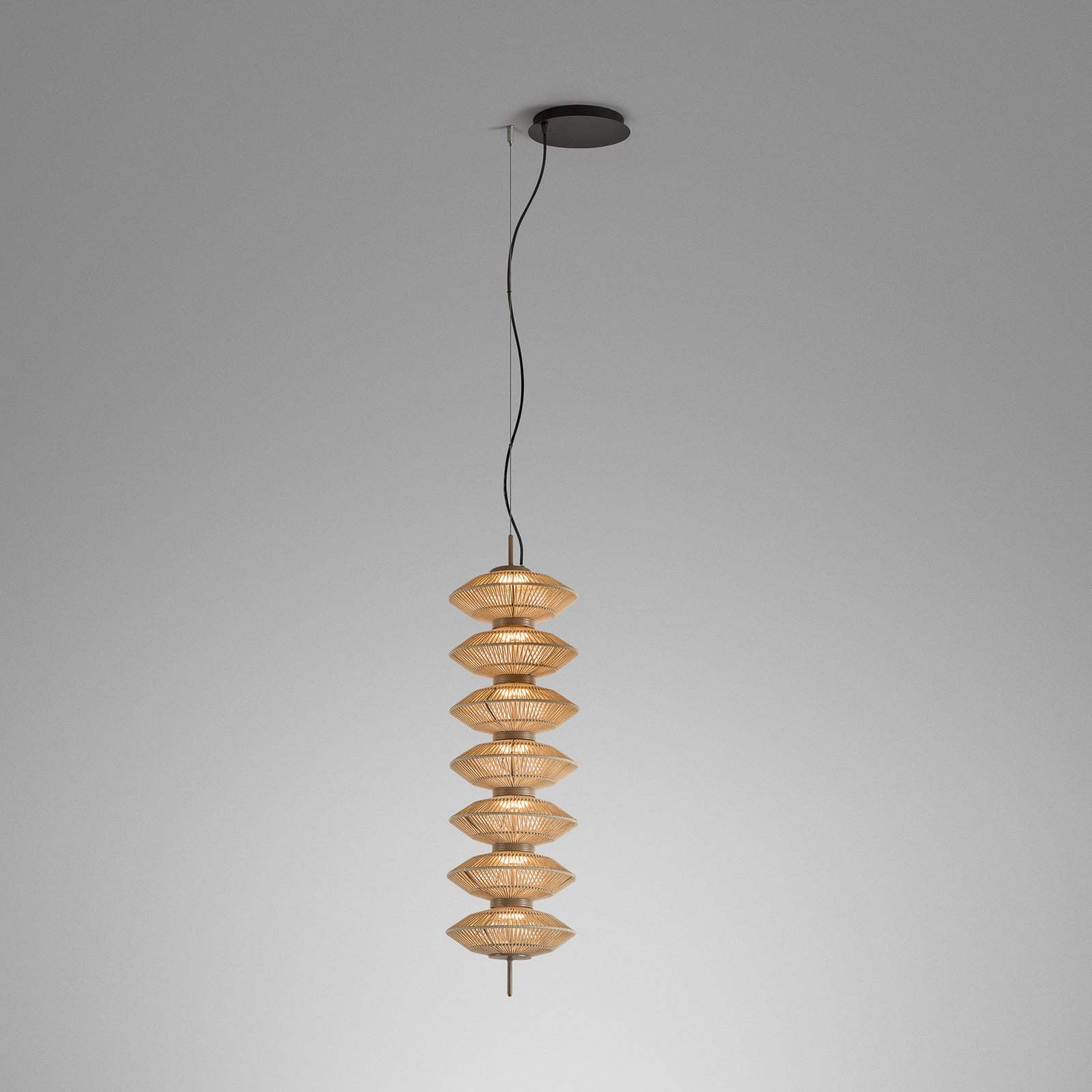 Lampă suspendată LED Bover Yuyun S/7S încastrabilă dimabilă 0-10V bej - Camera de zi / sufragerie - Design - Bej negru - Țesătură / Textil