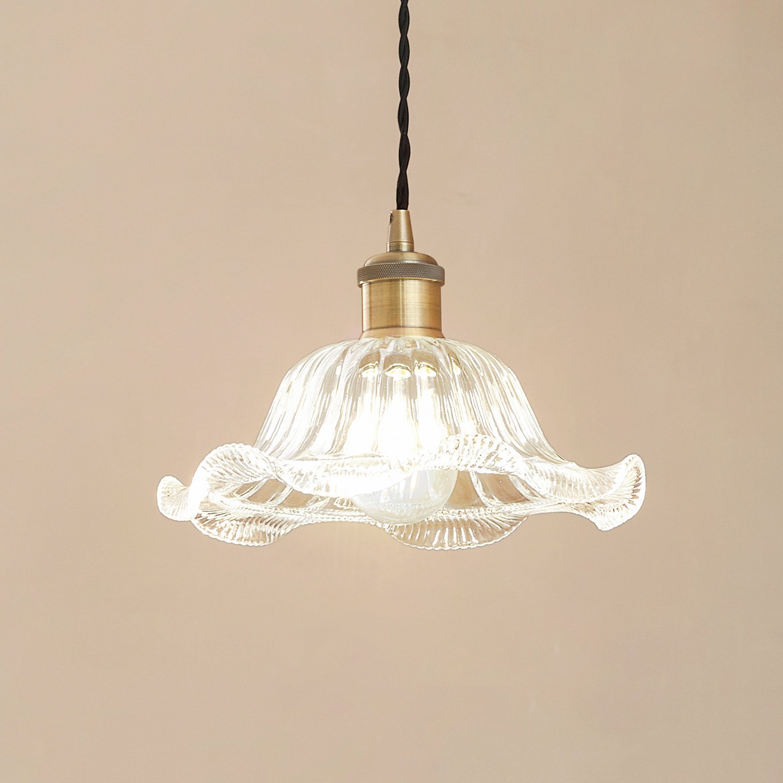 Lampă suspendată Lindby Ludowika transparentă sticlă Ø25cm E27 - Camera de zi / sufragerie - Antichitate - transparent alamă negru