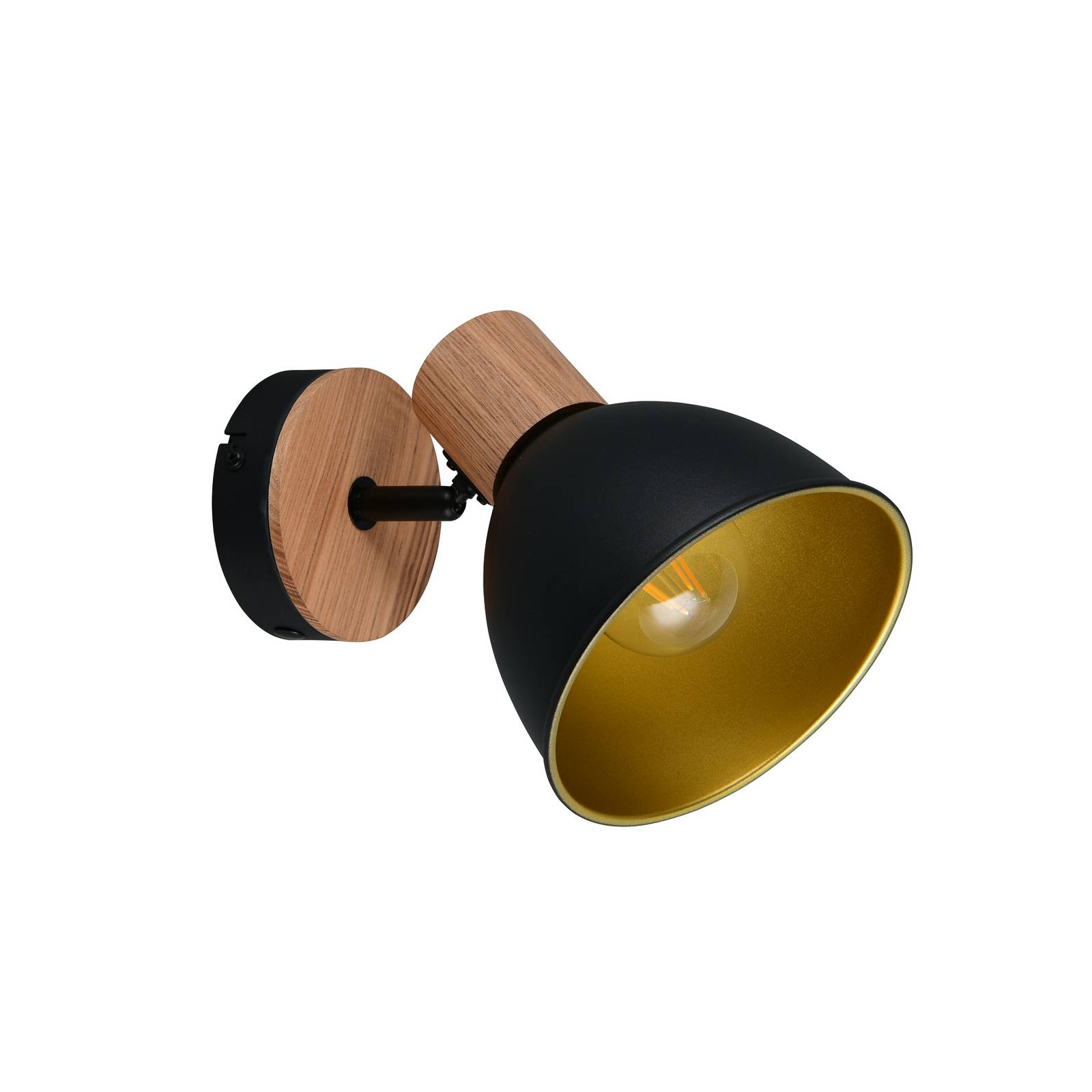 Deckenleuchte Delume, schwarz, Ø 15 cm, 1-flg., Metall/Holz