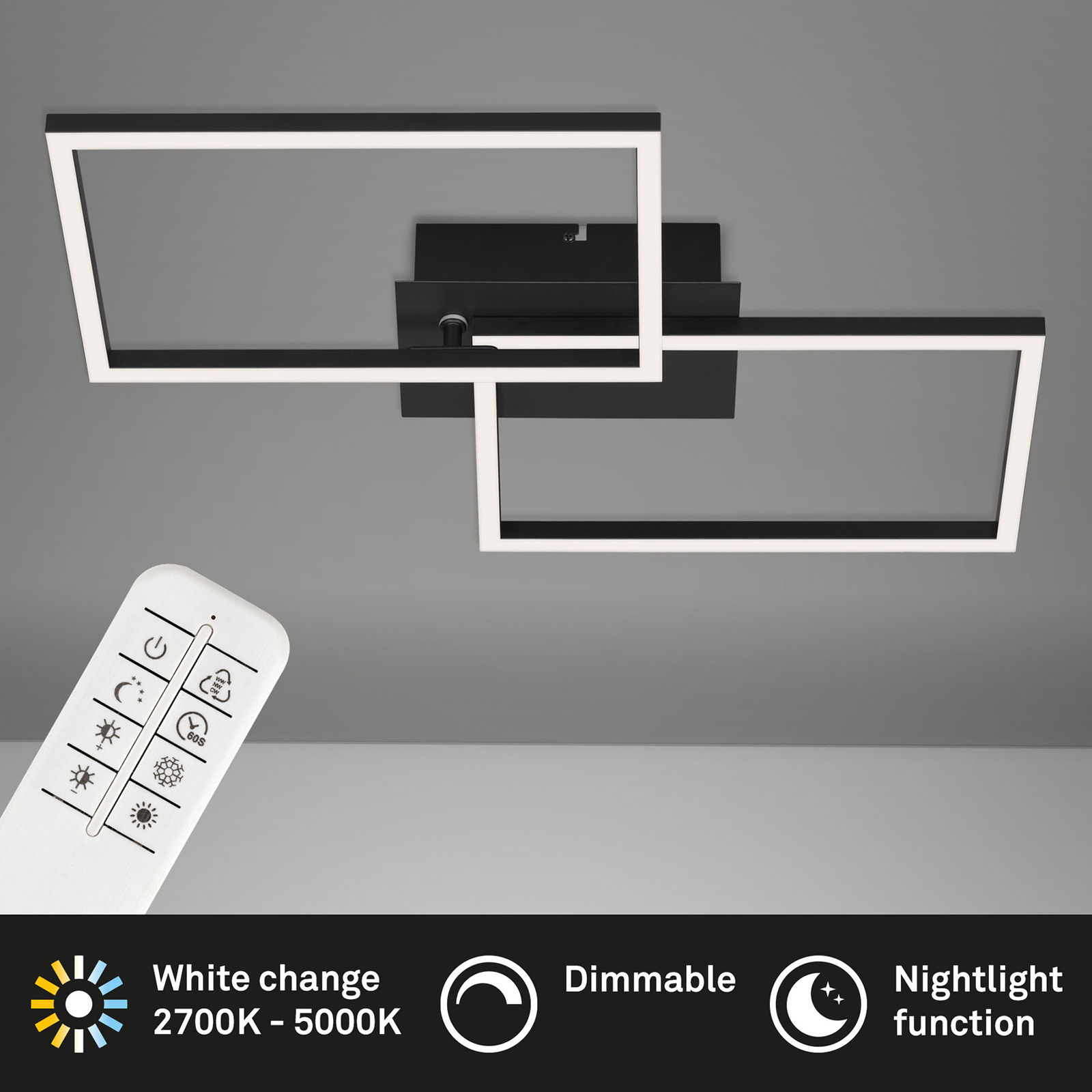 Stropné LED svetlo Frame CCT, čierna, 50 x 39 cm