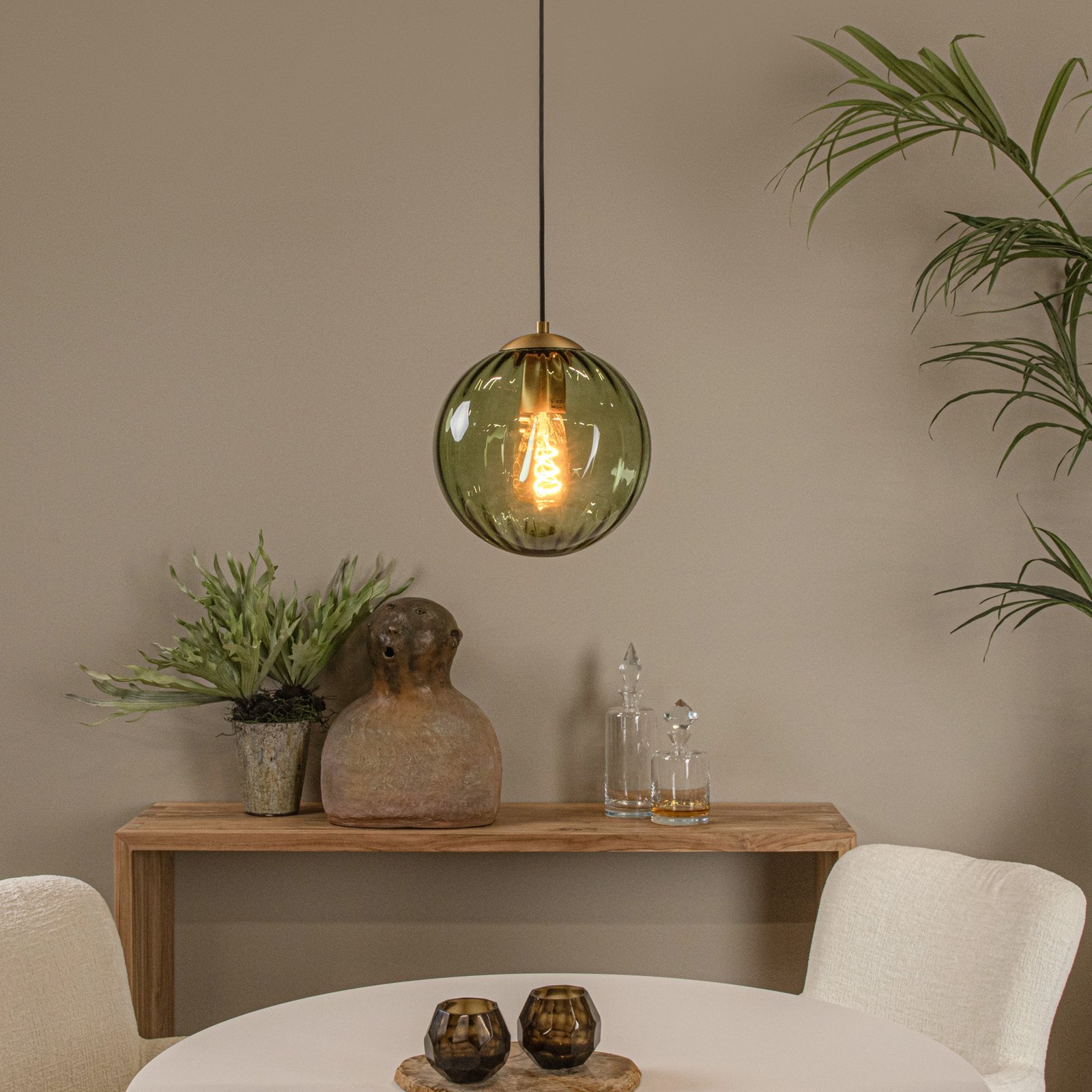 Monsaraz pendant light, green, Ø 25 cm, glass, 1-bulb