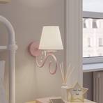 Vegglampe Sara med en tøyskjerm, hvit/rosa