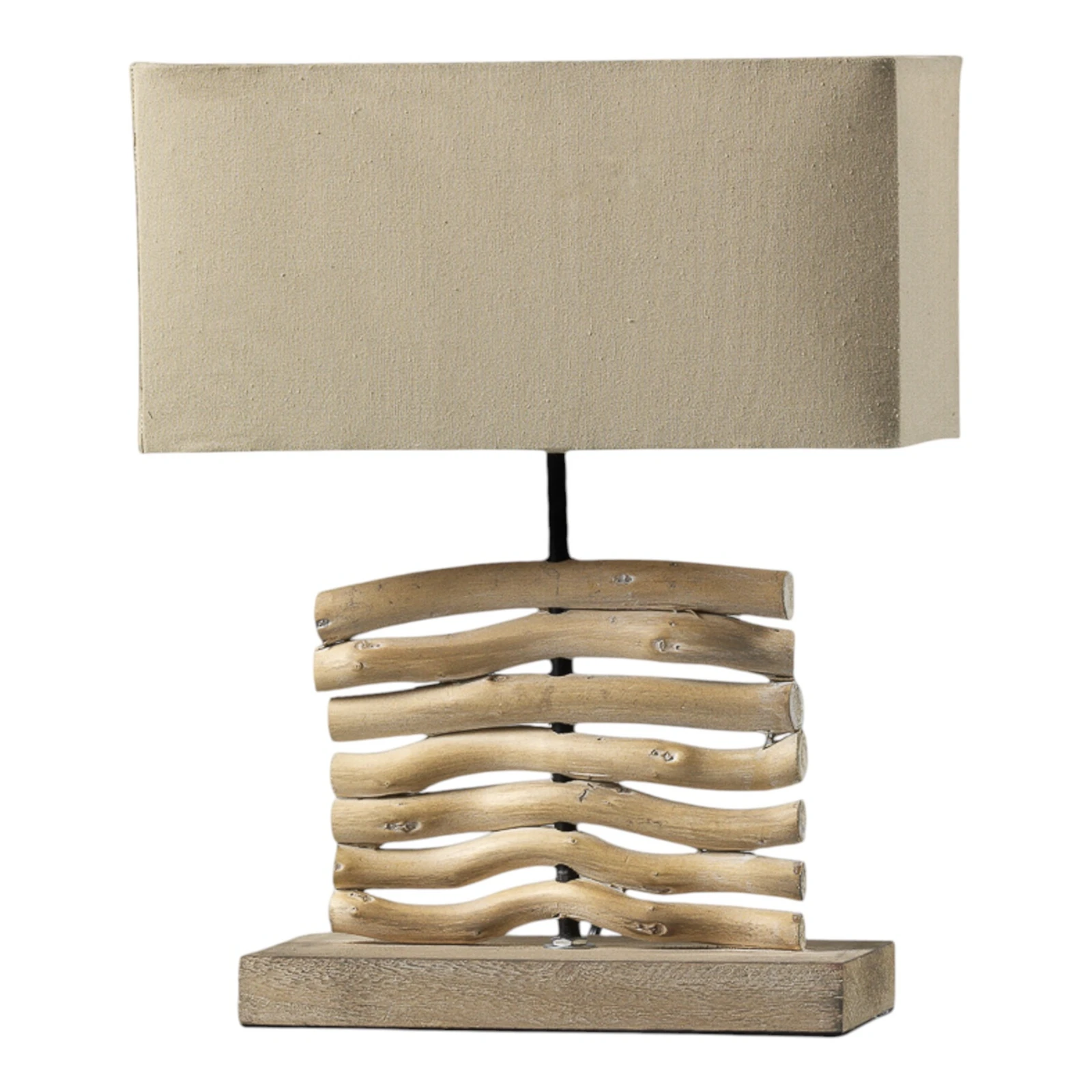 Lampe de table Marica, abat-jour en tissu et bois, hauteur 50 cm