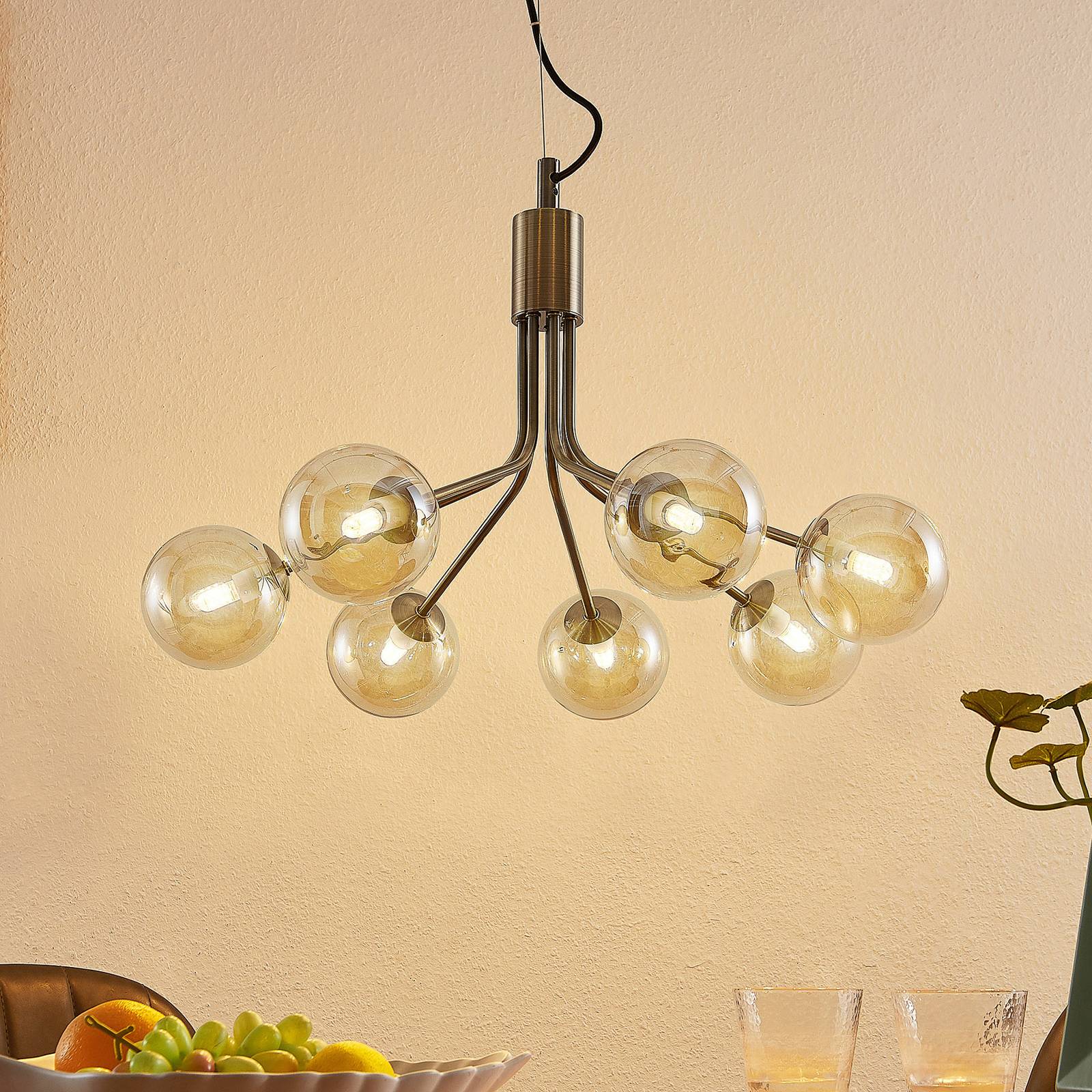 Lucande Wynona Pendelleuchte, 7-fl. altmessing
