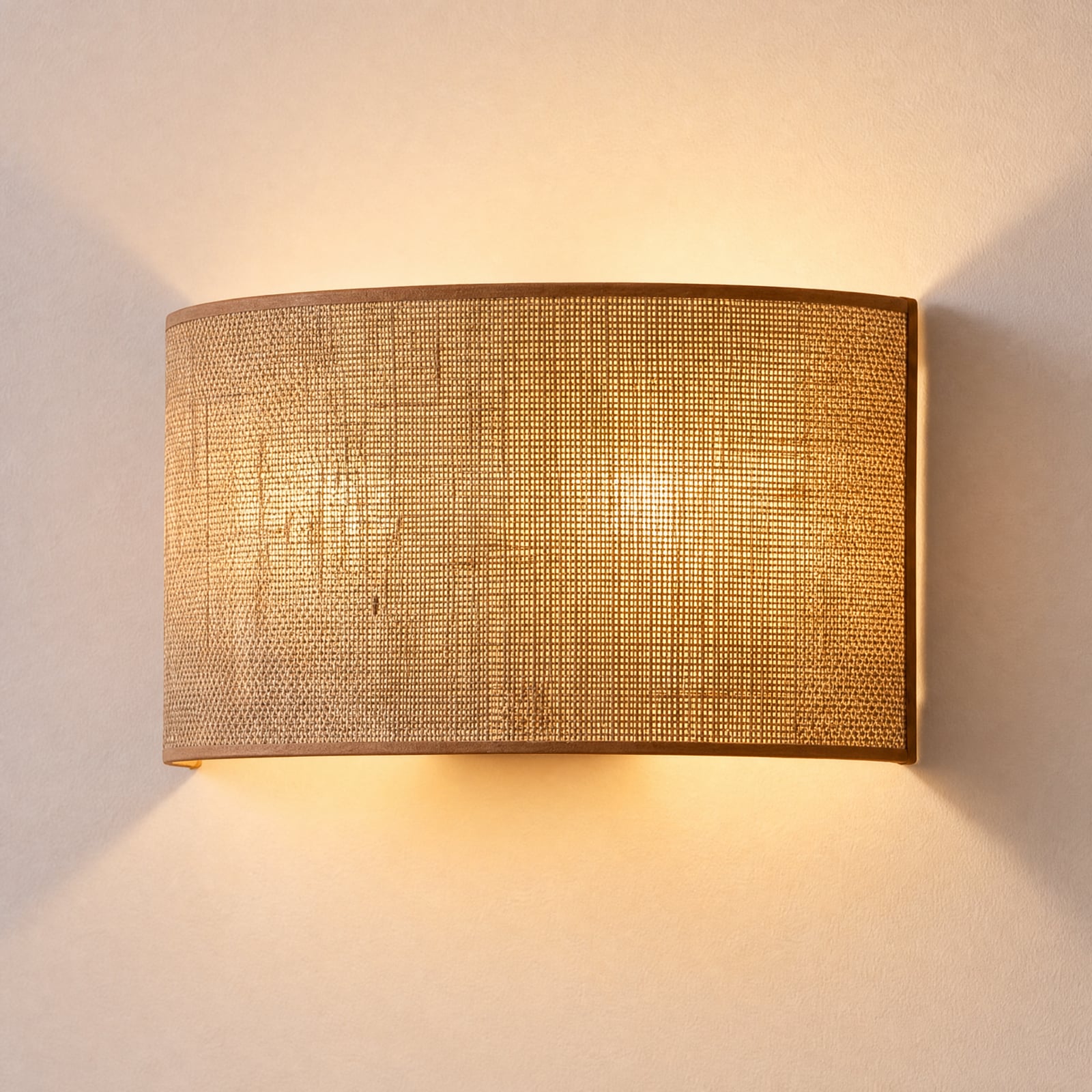 Aplique de pared «Nature», yute, 40 cm de ancho, tejido, luz hacia arriba y