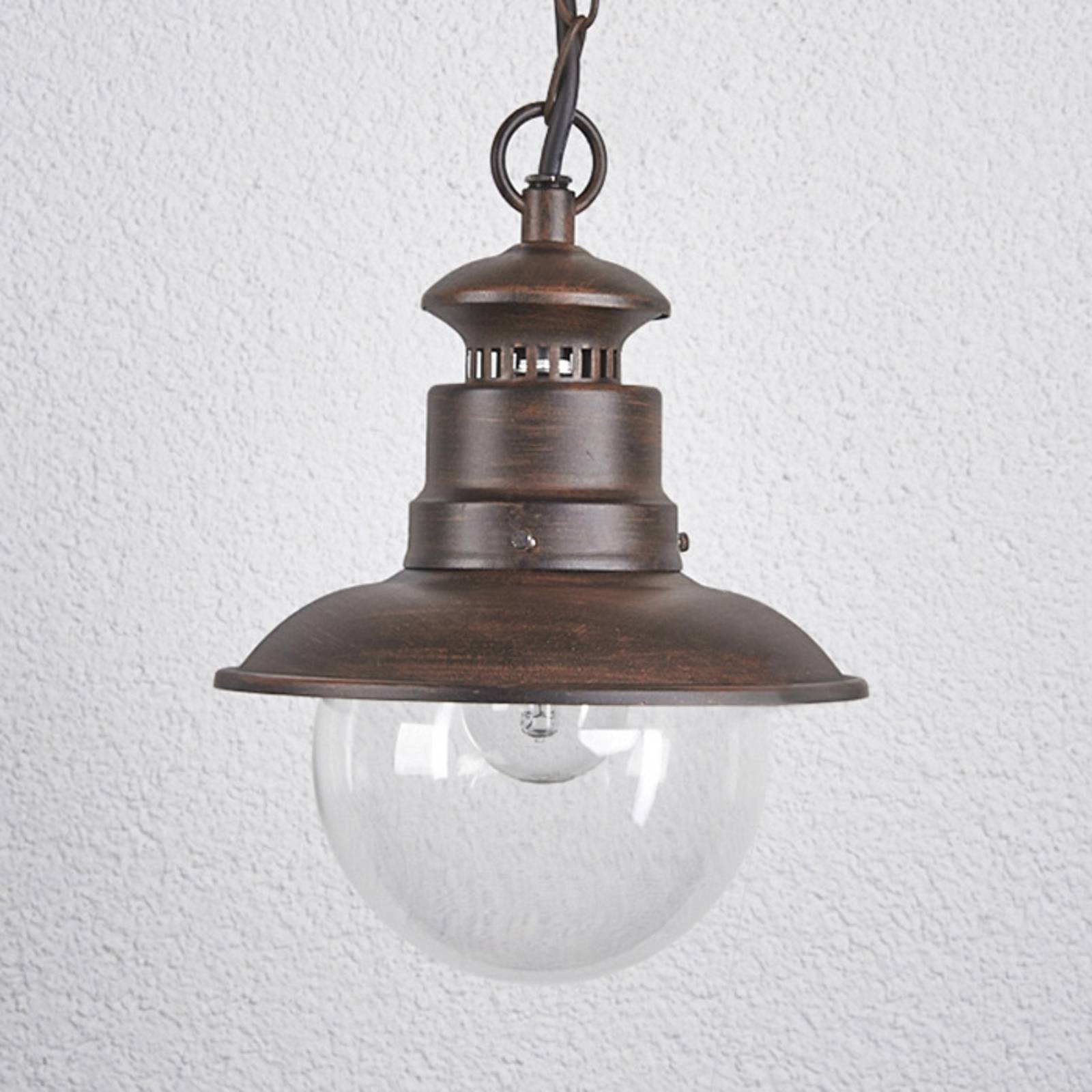 Lindby lampa wisząca zewnętrzna Eddie, rdza, metal, IP44, Ø 21cm