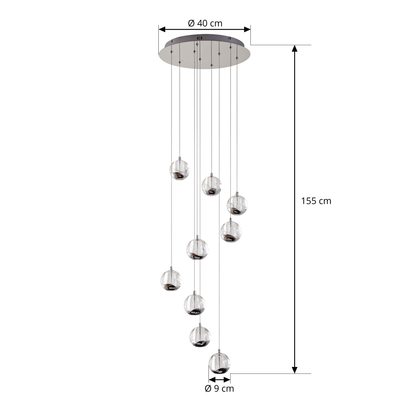 Lucande LED κρεμαστό φωτιστικό Hayley, Ø 40 cm, 9-φωτο, χρώμιο, γυαλί Lucande LED κρεμαστό φωτιστικό Hayley, Ø 40 cm, 9-φωτο, χρώμιο, γυαλί